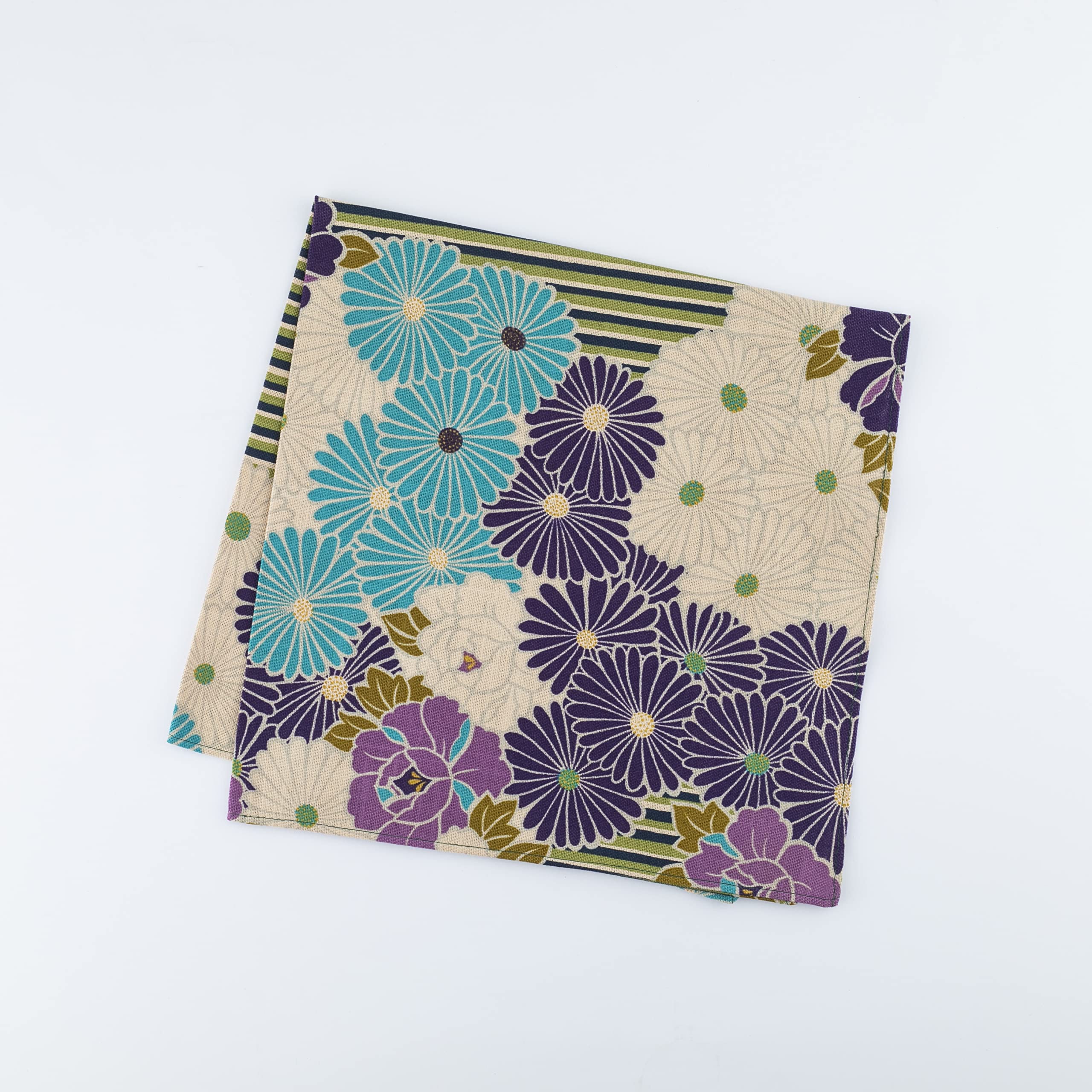 NOREN Furoshiki Wrapping Cloth - Small 19.7 inches (50 cm) 100% Cotton Japanese Bento Lunch Bag & Bandana - Retro Flower Purple Design - Made in Japan - Perfect for Gift Wrapping, Picnics & Eco-Friendly Packaging