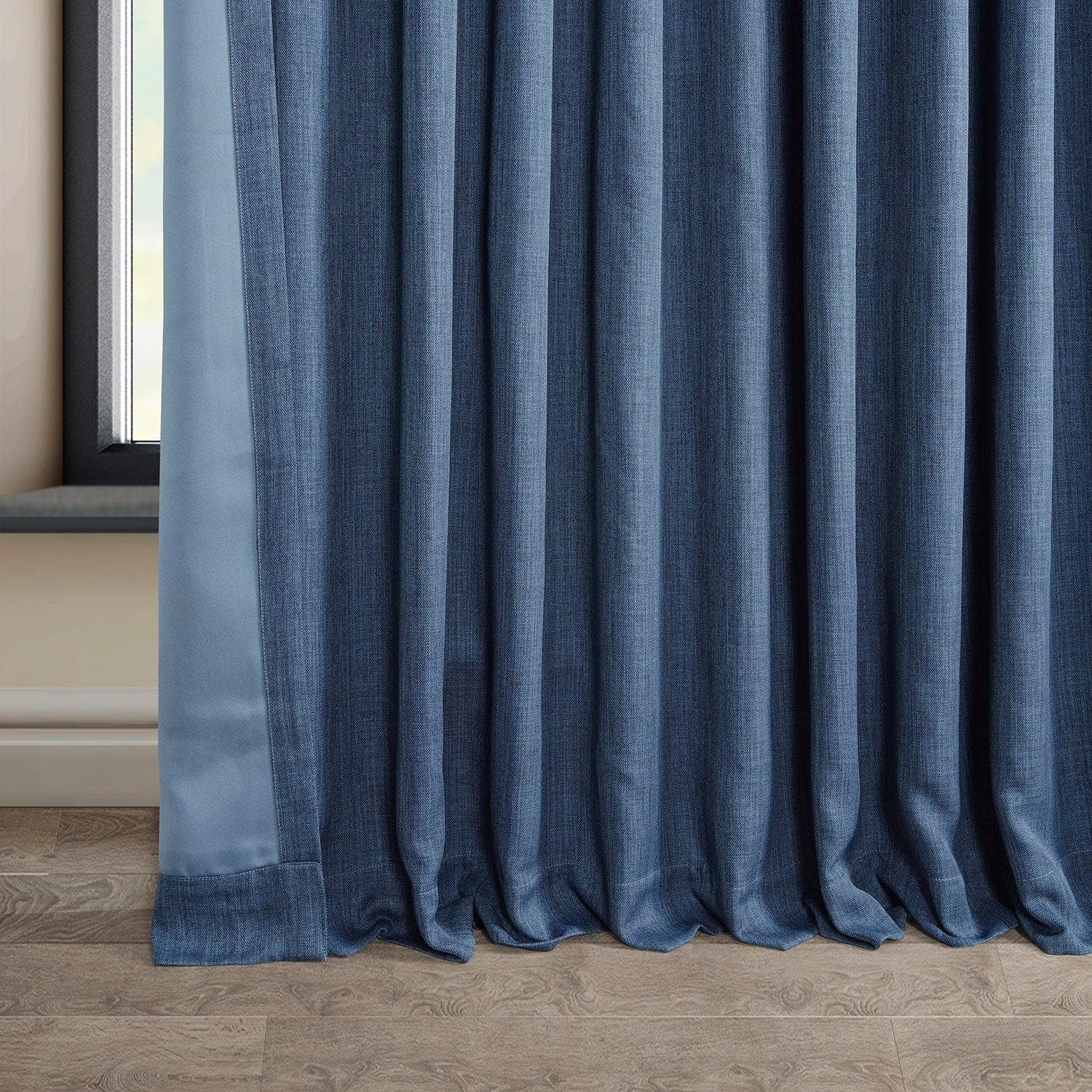 Extra Wide Denim Textured Faux Linen Blackout Curtains for Bedroom & Living Room - Light Blocking Window Treatment for Home Decor
