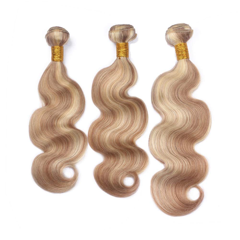 Brazilian Ombre Hair Extensions Mixed Length Double Weft Wet & Wavy Human Hair Weave Bundles (Piano 27/613 Blonde) for Stunning Beach Waves & Everyday Glamour