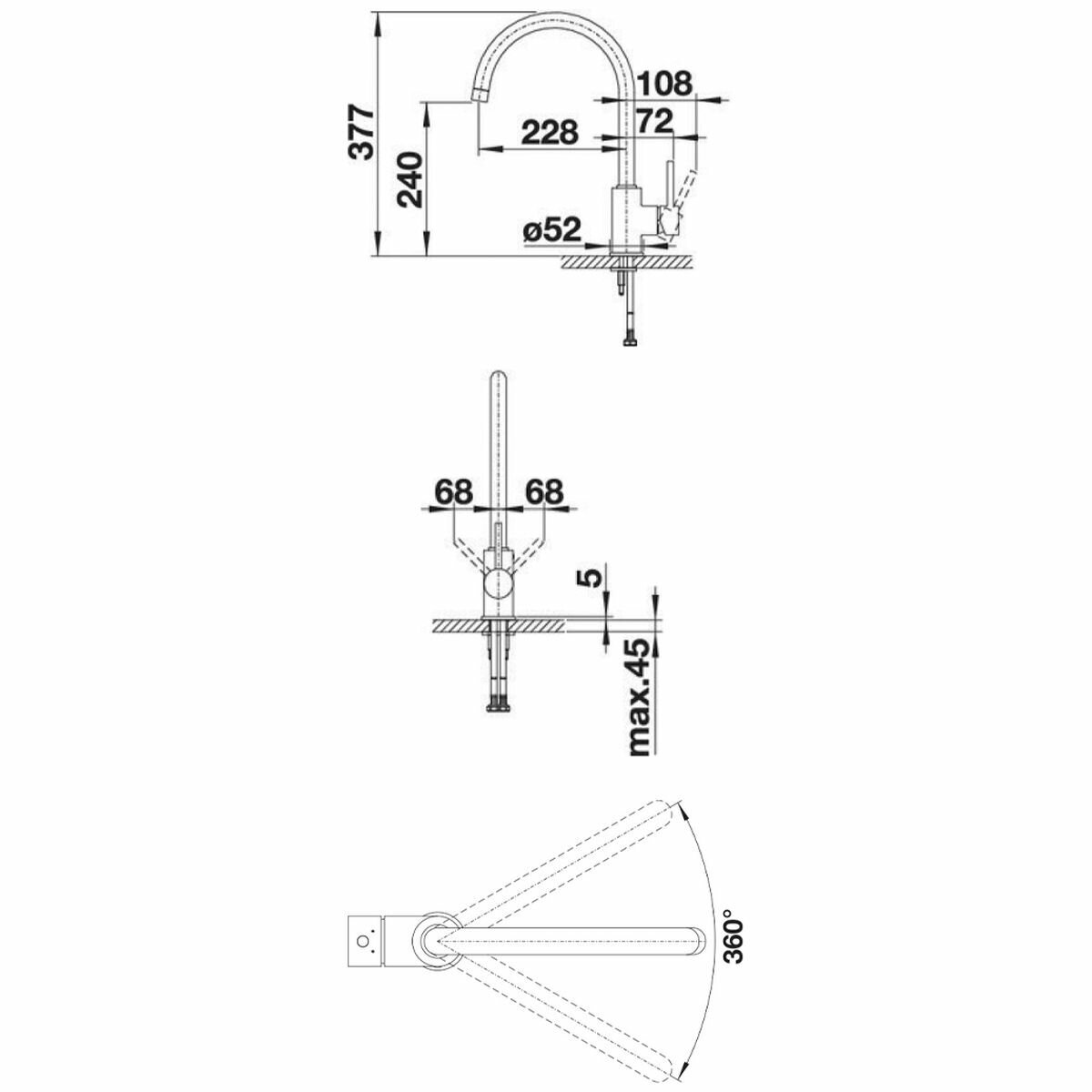 Blanco MIDA XL Premium Gooseneck Kitchen Faucet - High Arc Pull-Down Sprayer, Brushed Nickel Finish for Modern Sinks | Perfect for Home Kitchens, Restaurants & Bar Prep Areas