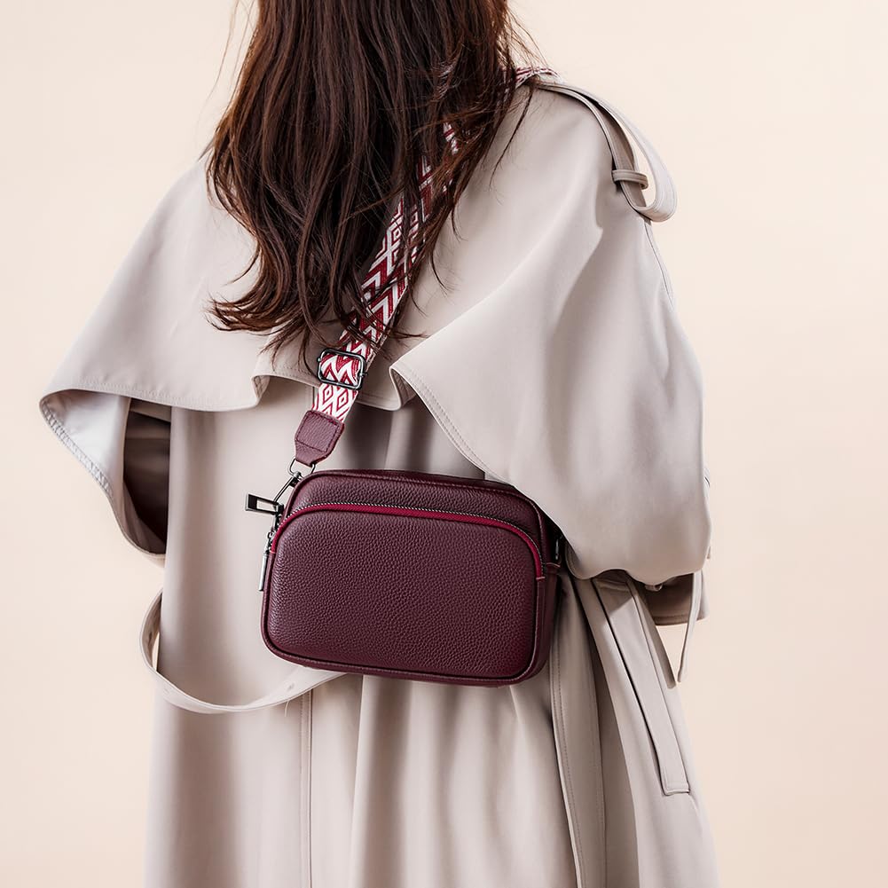 DKIIL NOIYB Genuine Leather Crossbody Bags for Women - Adjustable Wide Strap with Multiple Pockets, Stylish Shoulder Handbag Purse for Daily Use, Travel, Shopping & Work