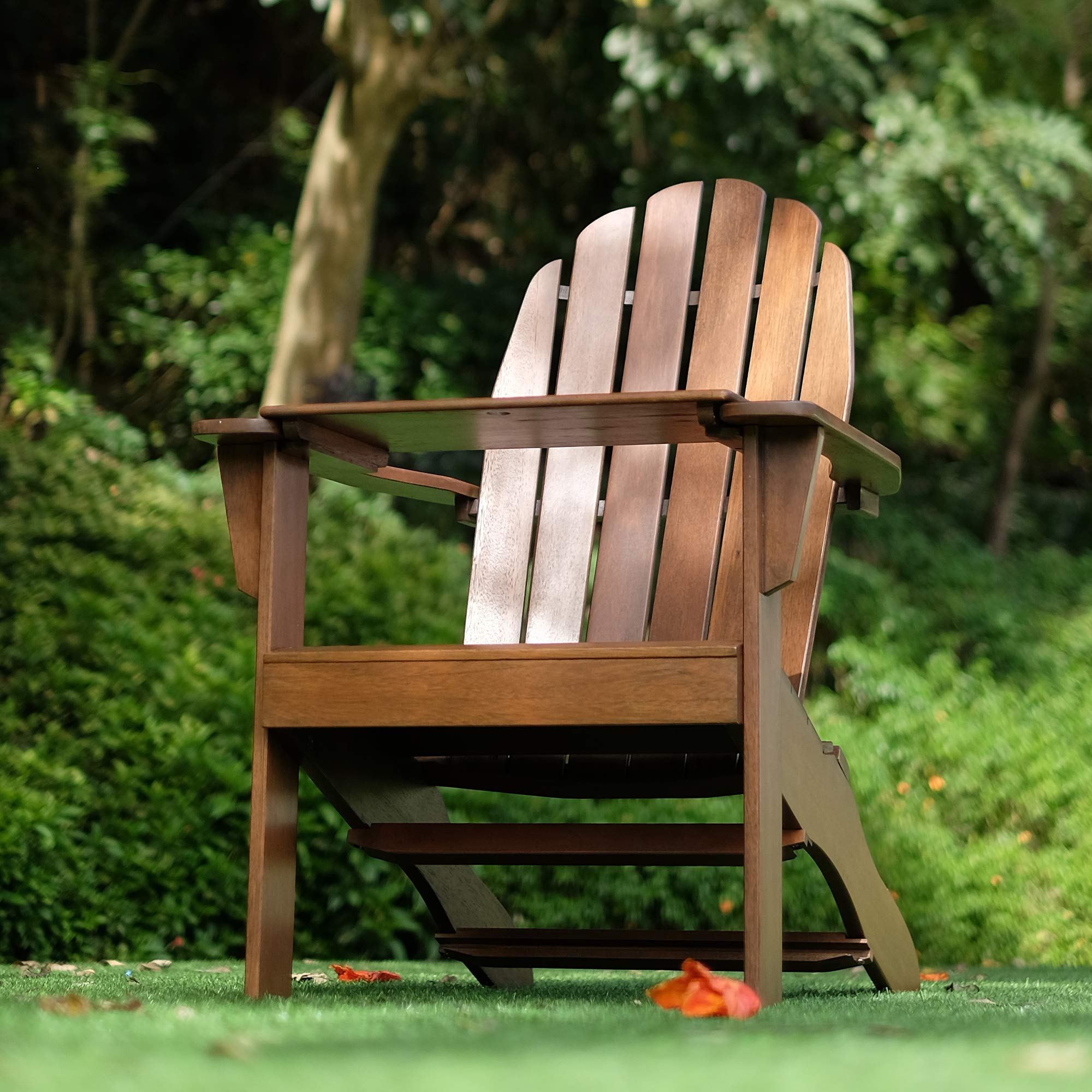 Premium Cambridge Casual Bentley Adirondack Chair with Tray Table - Solid Wood Outdoor Furniture, Natural Brown - Perfect for Patio, Garden, Poolside & Backyard Relaxation