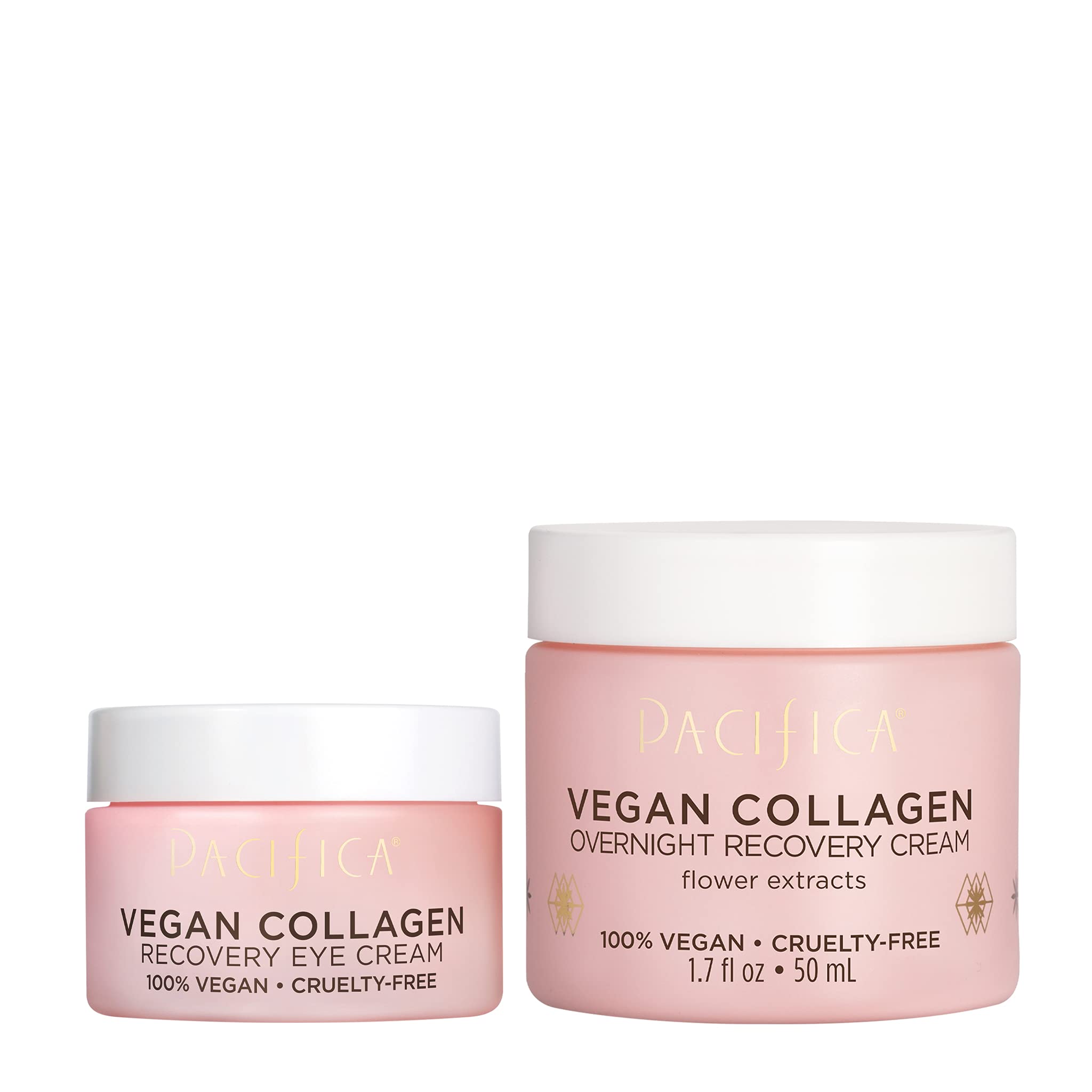 Pacifica Vegan Collagen Overnight Face & Eye Cream Set of 2 – Night Cream + Anti-Aging Lotion with Hyaluronic Acid & Caffeine | Hydrating & Firming Moisturizer for Dry Skin | Perfect for Nighttime Skincare Routine & Undereye Treatment