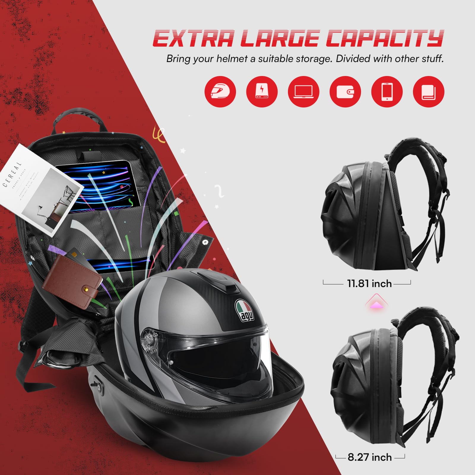 2025 Motorcycle Helmet Backpack with Programmable LED Display - USB Expandable Large Capacity Shoulder Bag for Riding Gear Storage - Perfect Father's Day Gift for Bikers & Outdoor Enthusiasts (Great for Commuting, Road Trips & Motorcycle Events)