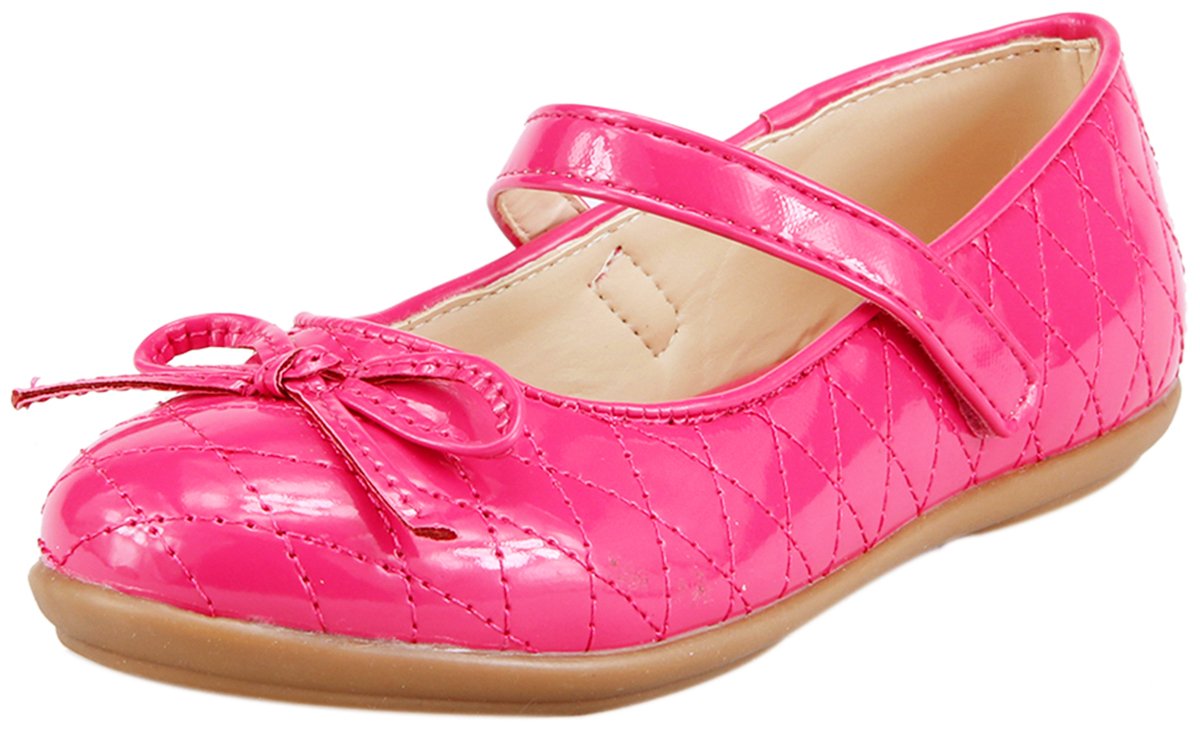 The Doll Maker Girl's Bow Top Glossy Strap Flat Shoes - Cute Ballet Flats for Toddler Girls, Comfortable & Stylish for School, Parties & Everyday Wear