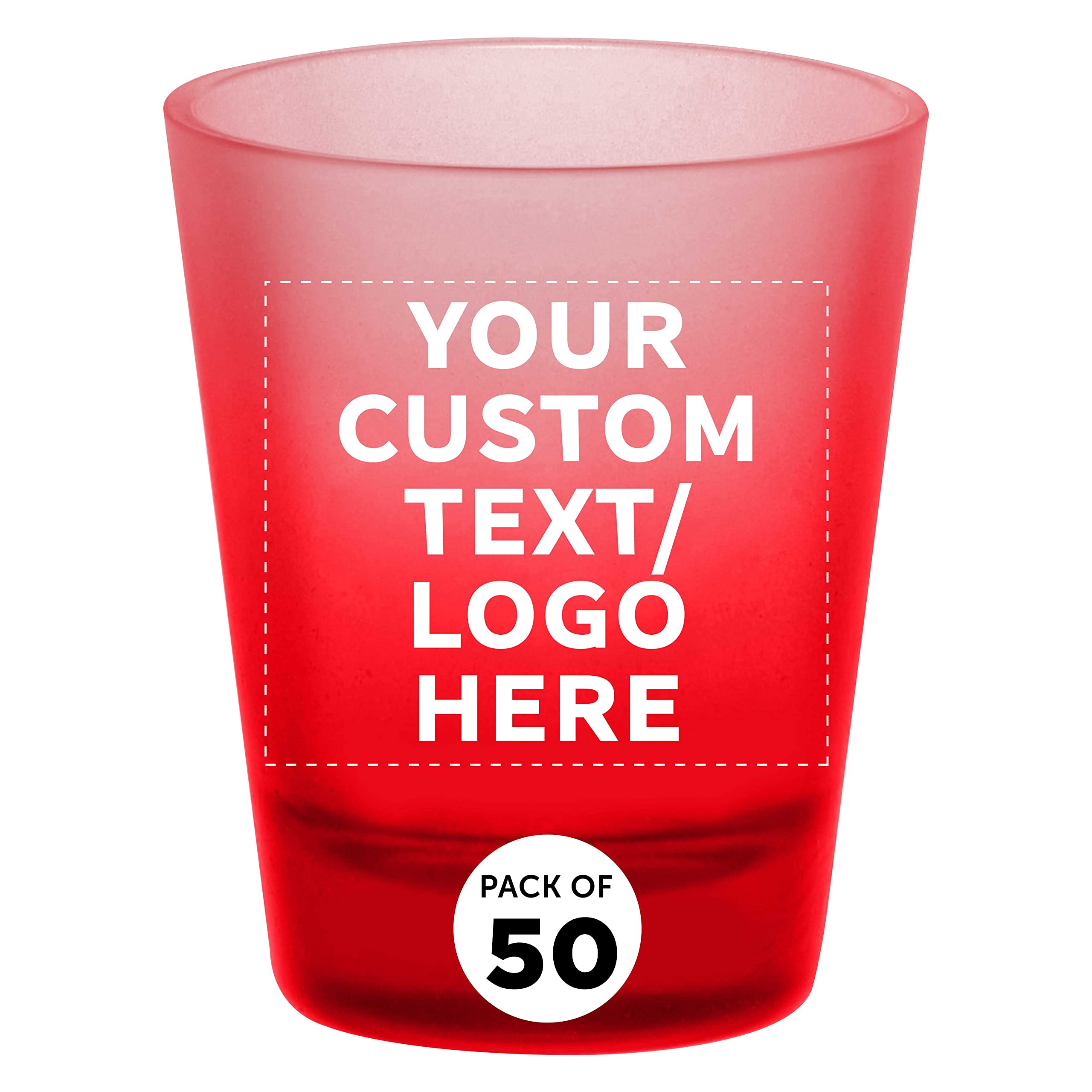 Custom Shot Glasses 1.75 oz (48-Pack) - Personalized Frosted Glass Bulk Shot Glasses for Weddings, Birthdays & Parties - Indoor/Outdoor Event Drinking Cups - Red - Perfect for Bars, Bachelor Parties & Tailgating