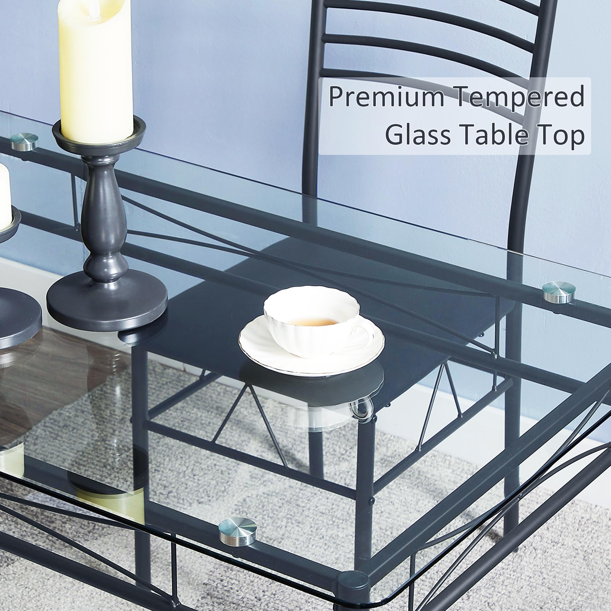 VECELO 5-Piece Kitchen Dining Set with Table & Chairs | Space-Saving Matte Black Dinette | Includes 4 Placemats | Perfect for Small Apartments, Breakfast Nooks & Compact Dining Areas