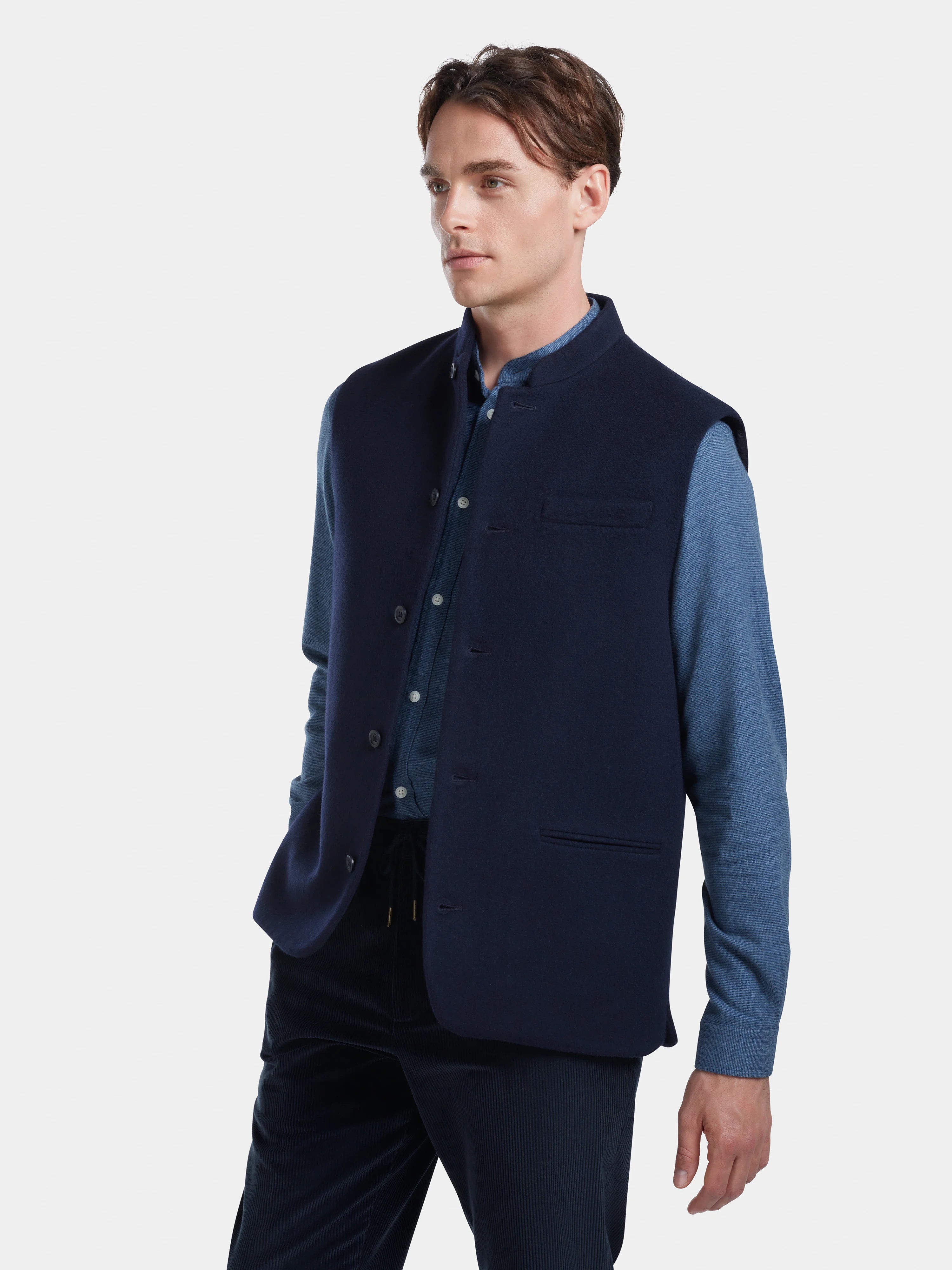 Premium Navy Blue Cashmere Nehru Waistcoat for Men - Elegant Formal Vest for Weddings, Business & Special Occasions