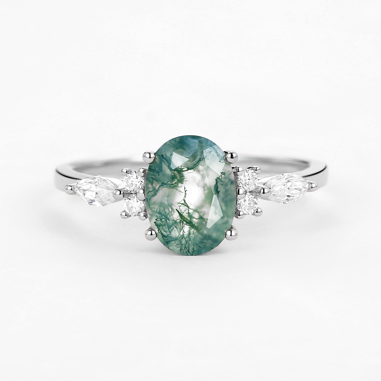 Oval Moss Agate Classic Engagement Ring - Vintage Inspired Wedding Band for Women, Dainty Solitaire Promise Ring - Perfect for Proposals, Anniversaries & Romantic Occasions