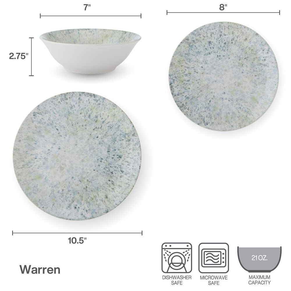 Warren 12-Piece Dinnerware Set - Service for 4 People, Porcelain Plates, Bowls & Mugs, Elegant Dinner Set for Family Meals, Parties & Daily Use