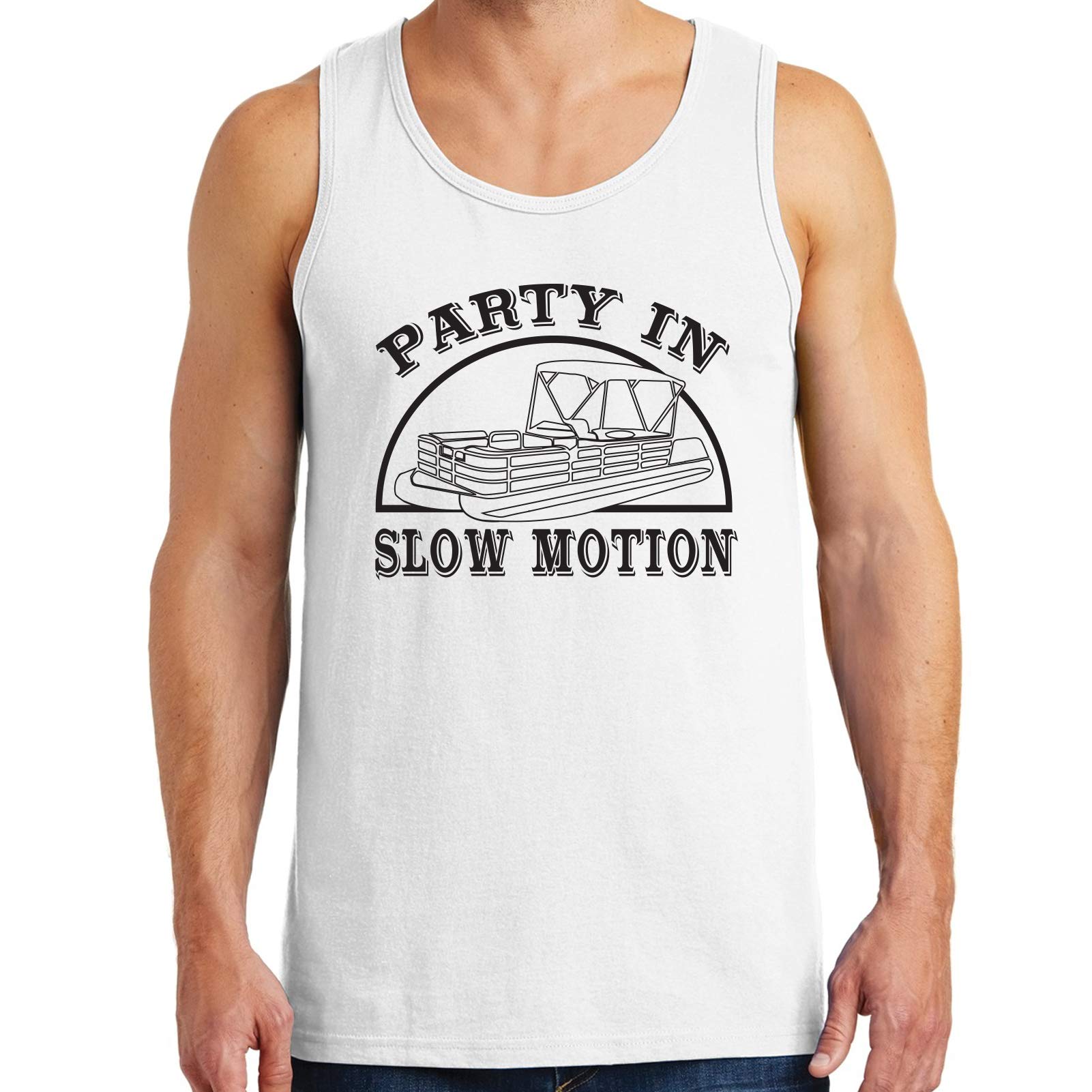 Funny Summer Lake Life Pontoon Boat Tank Top - Party in Slow Motion Graphic Tee for Women | Perfect for Boat Parties, Beach Vacations & Northern Getaways