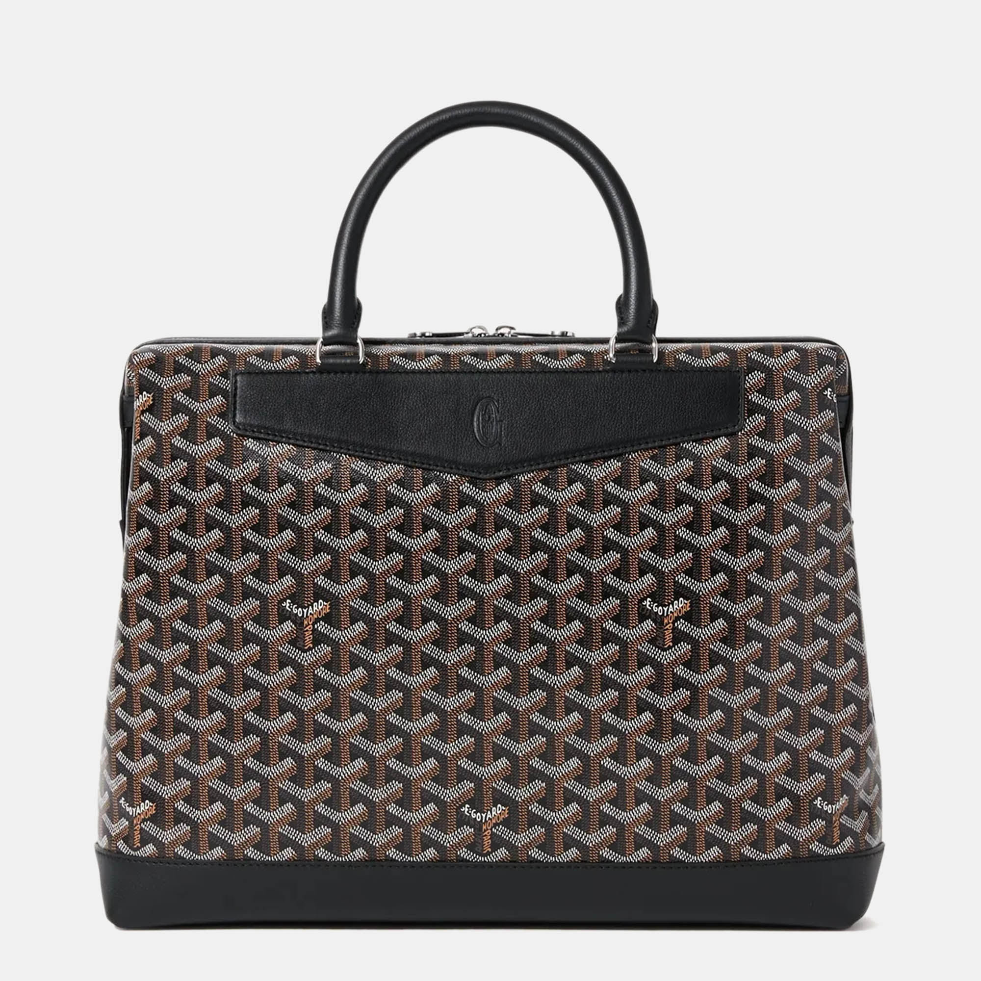 Premium Black Leather & Signature Canvas Cisaplin Document Case - Elegant Business Portfolio for Professionals, Office & Travel Use