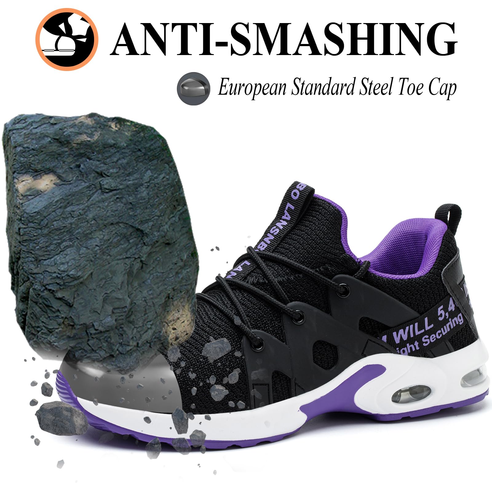 Indestructible Women's Steel Toe Work Shoes - Lightweight, Breathable Safety Sneakers with Air Cushion & Composite Toe | Puncture Proof, Slip Resistant | Perfect for Construction, Warehouse & Outdoor Work