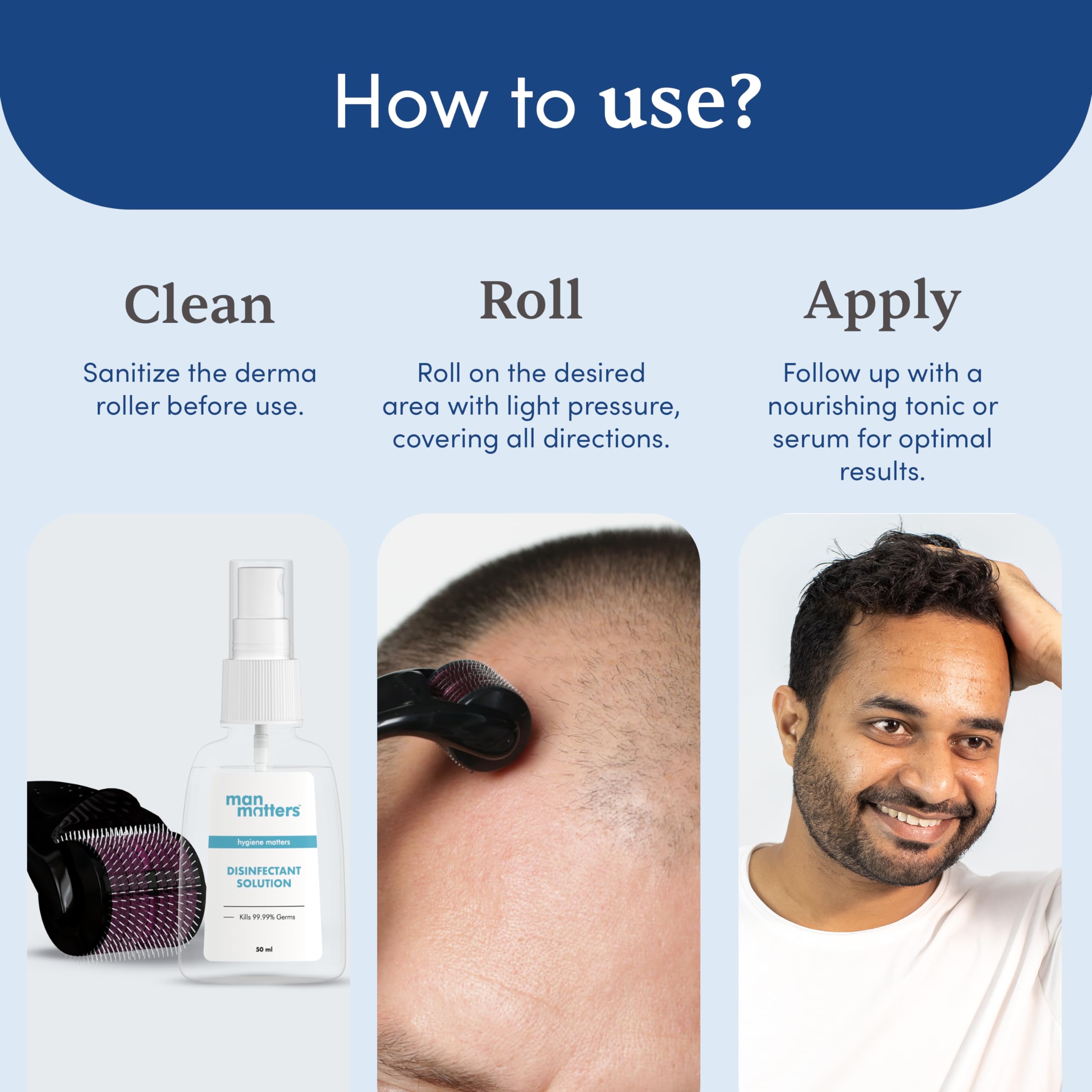 Derma Roller for Hair Growth - 540 Micro 0.5mm Titanium Needles with Disinfectant | Reduce Hair Loss & Stimulate Follicles | Safe & Effective Hair Care Tool | Perfect for At-Home Scalp Treatment & Beard Growth
