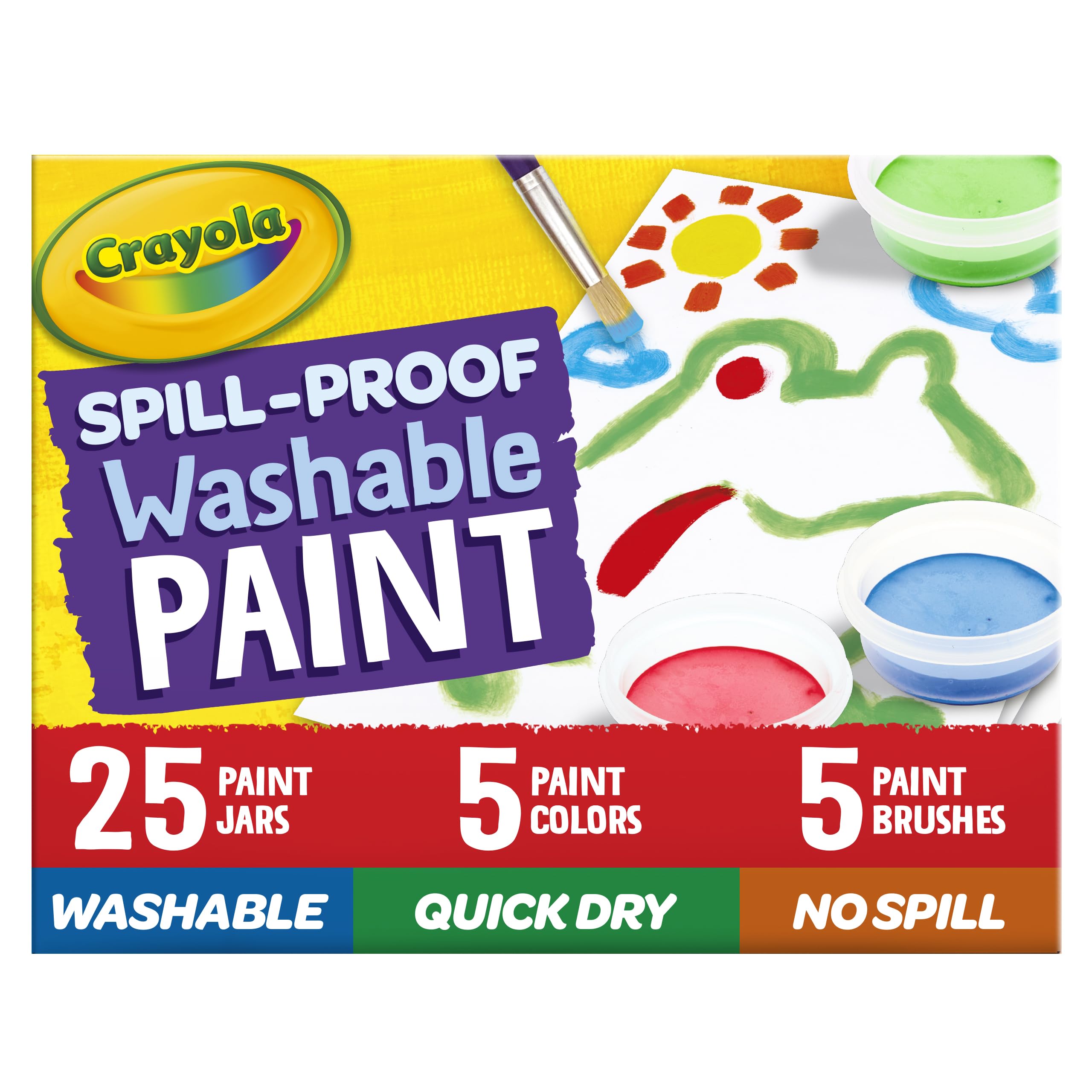 Crayola Spill Proof Washable Paint Set (25ct) - Non-Toxic Kids Craft Supplies for Toddlers Ages 3+, Perfect for Art Projects, Holiday Gifts & Classroom Activities