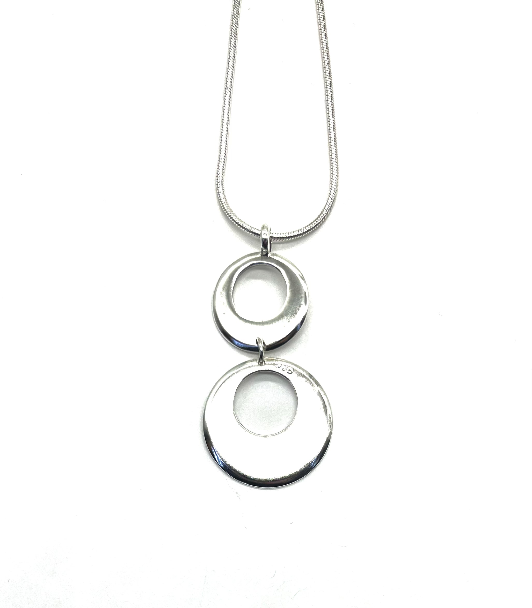 Sterling Silver Double Circle Pendant Necklace with 18