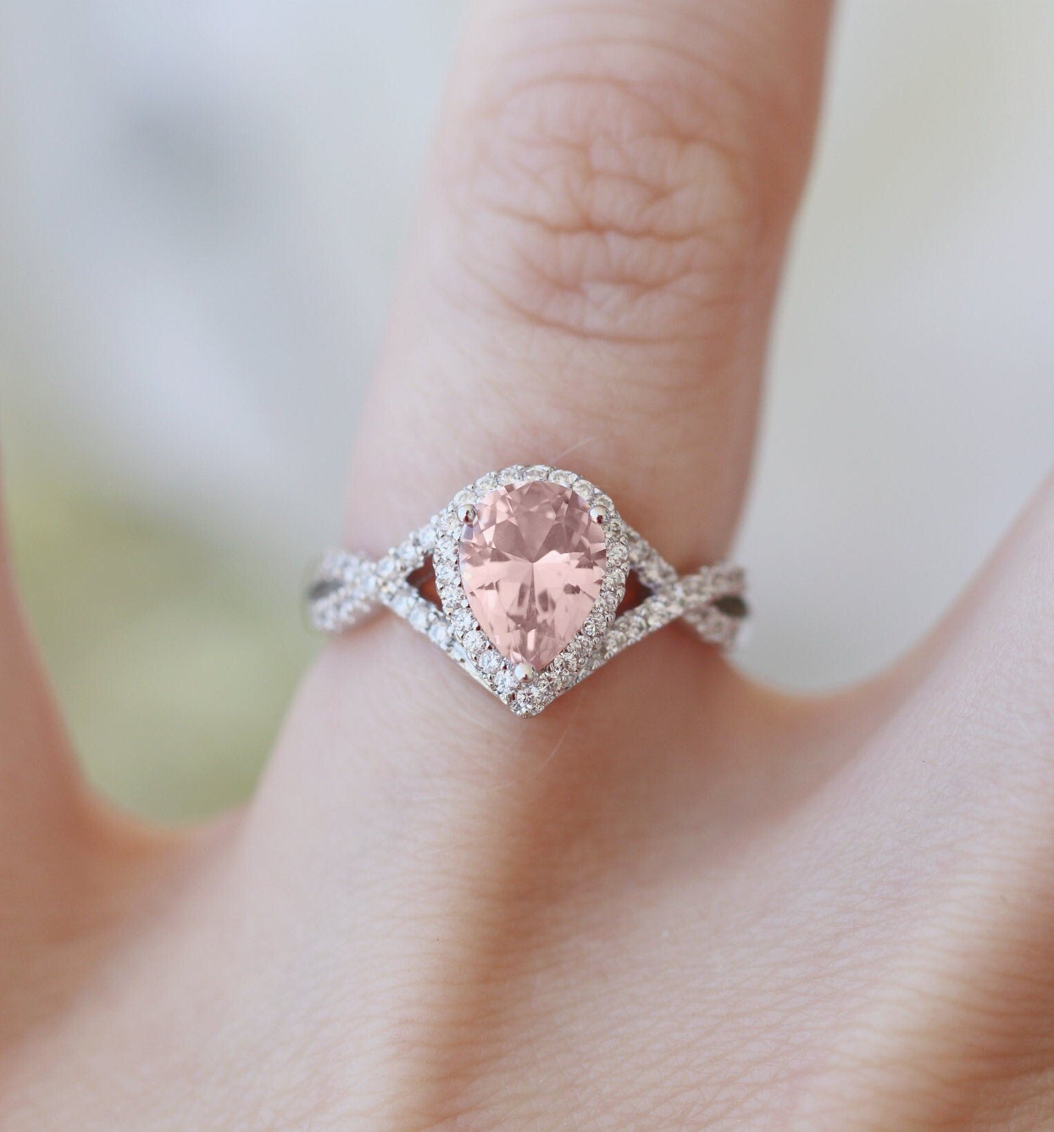 Flair Morganite Ring Sterling Silver - Elegant Rose Gold Plated Jewelry for Women, Perfect for Weddings, Anniversaries & Special Occasions