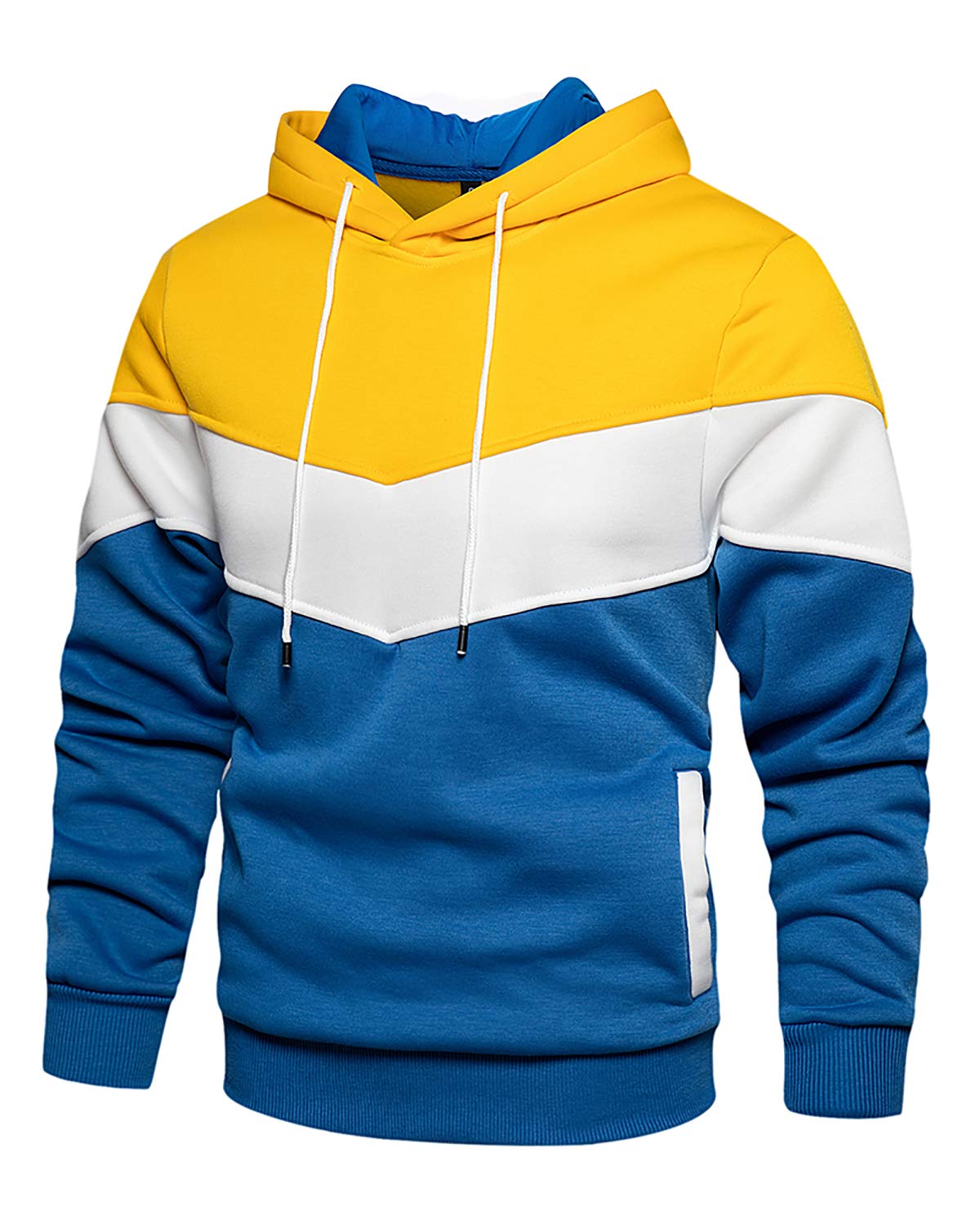 MOONCOLOUR Men's Color Block Hoodie - Fleece Pullover Sweatshirt with Pockets | Trendy Long Sleeve Hooded Sweater for Casual Wear, Street Style & Outdoor Activities