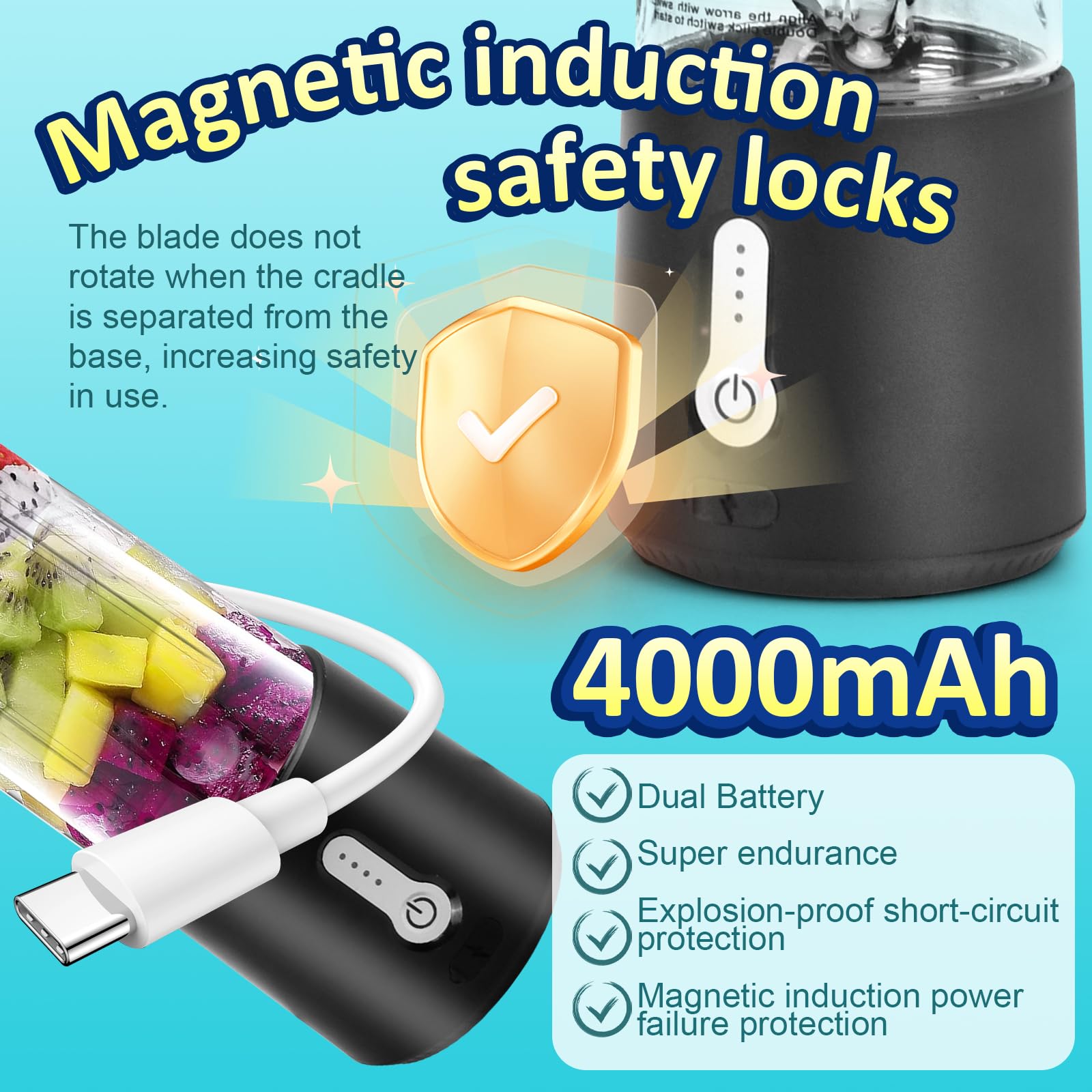Portable 500ML Smoothie Blender with 6 Blades, BPA-Free USB Rechargeable Mini Blender for Juices & Shakes - Perfect for Home, Office, Gym & Travel