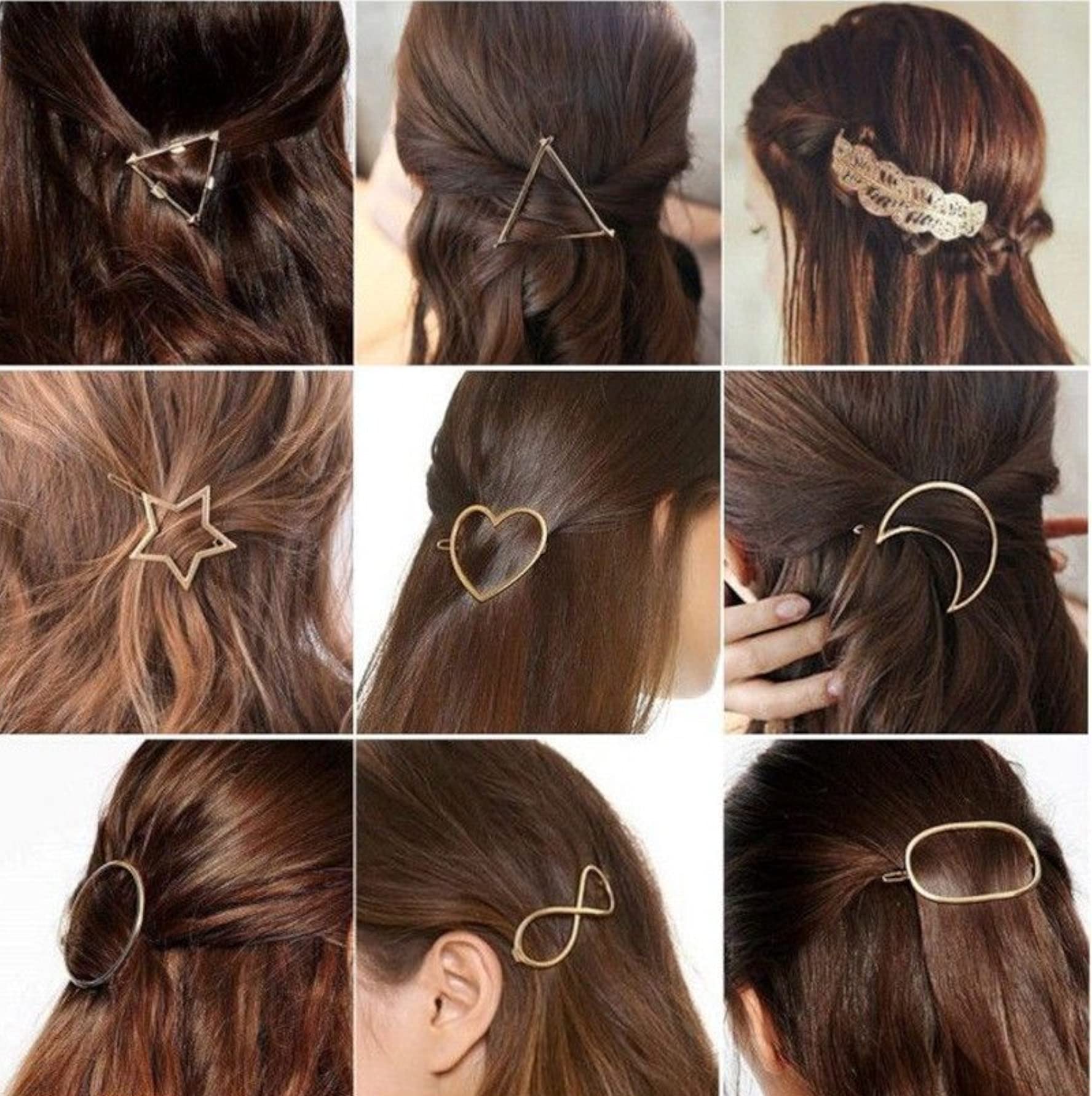 Geometric Hollow Metal Hair Clips for Women - 12pc Set for Party & Wedding
