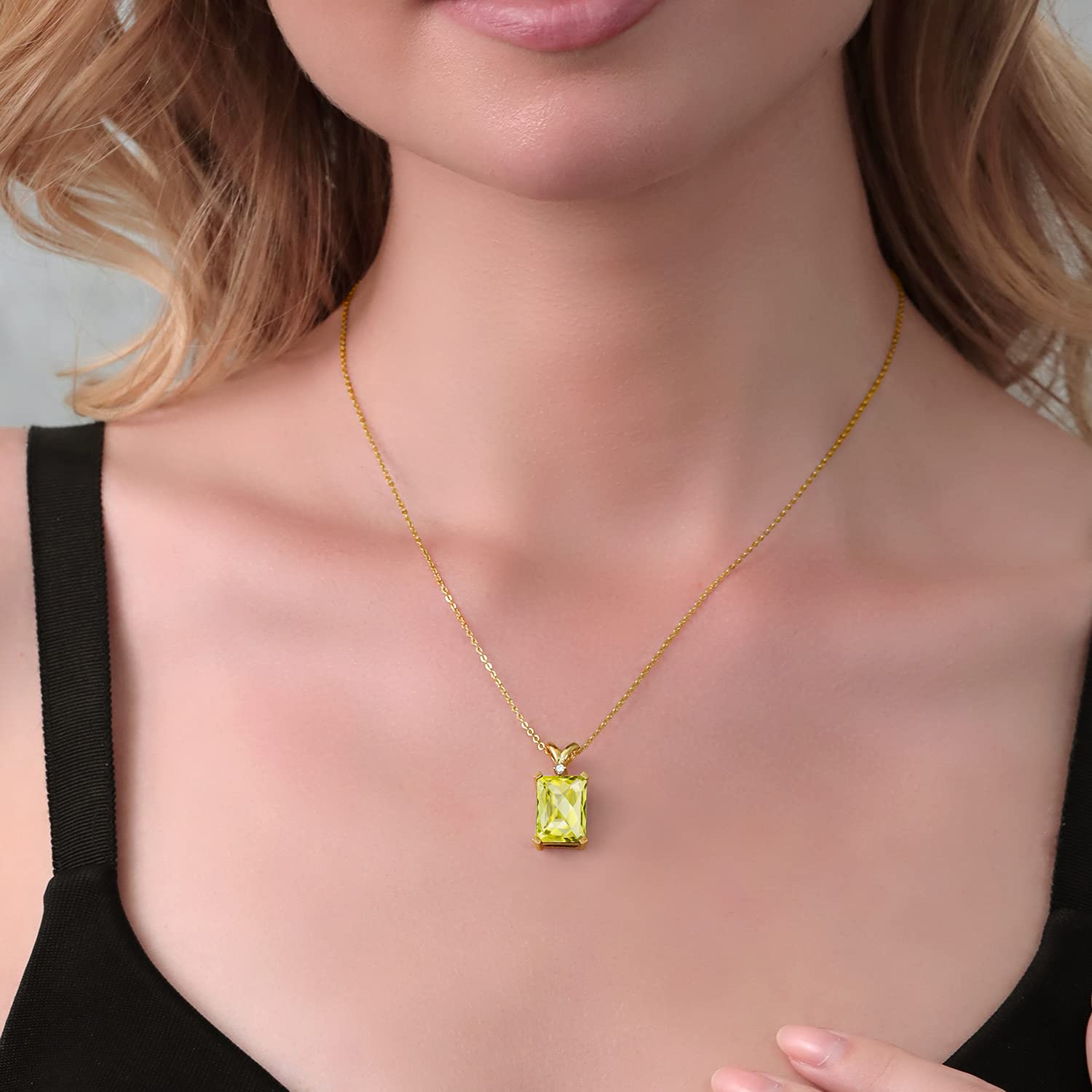 6.87Ct Lemon Quartz Pendant with Diamond - 18K Gold Plated - Elegant Jewelry Gift