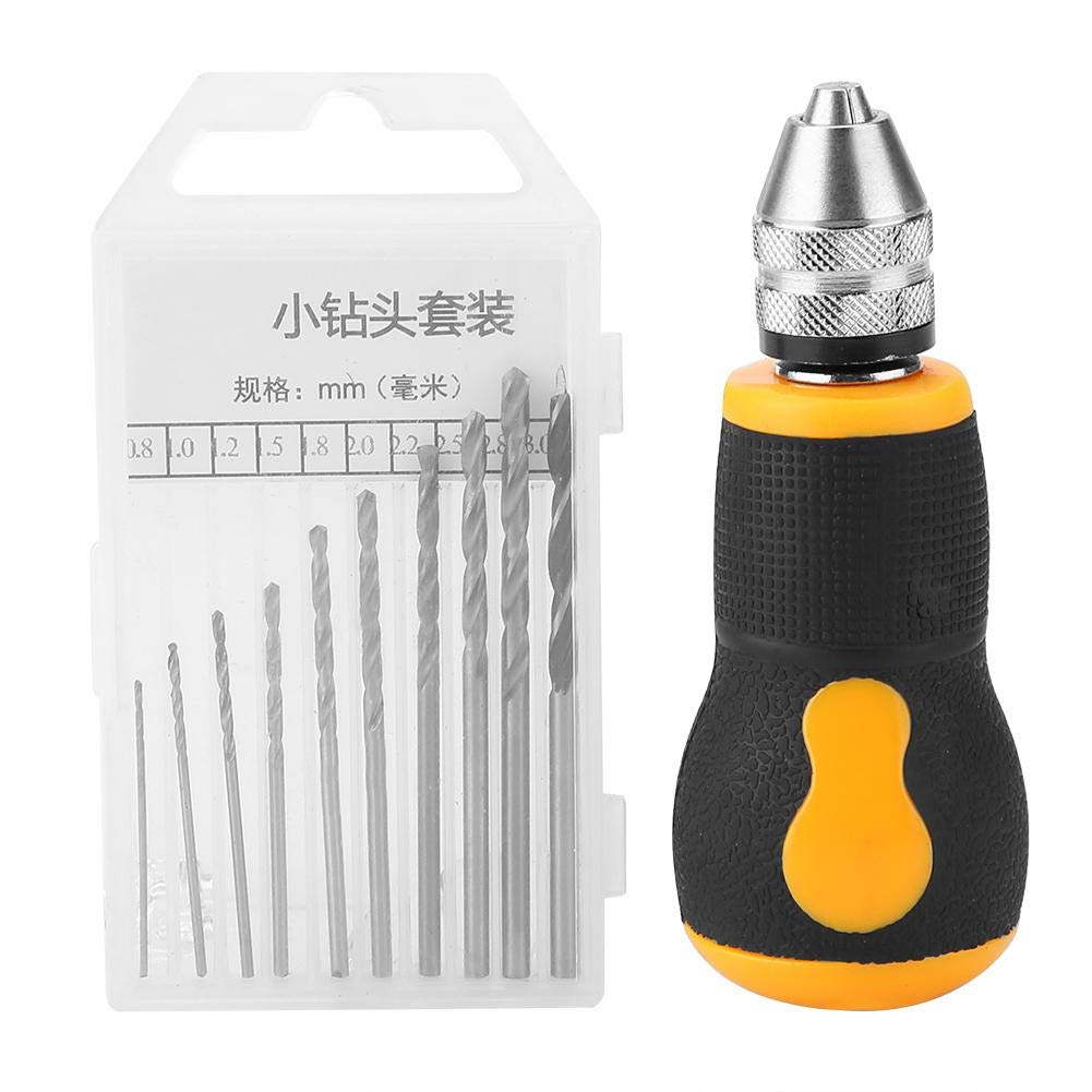 **Mini Hand Drill Set with 10 Drill Bits (0.8-3.0mm) - Portable Micro Drill Tool for DIY, Jewelry Making, Woodworking & Craft Projects**