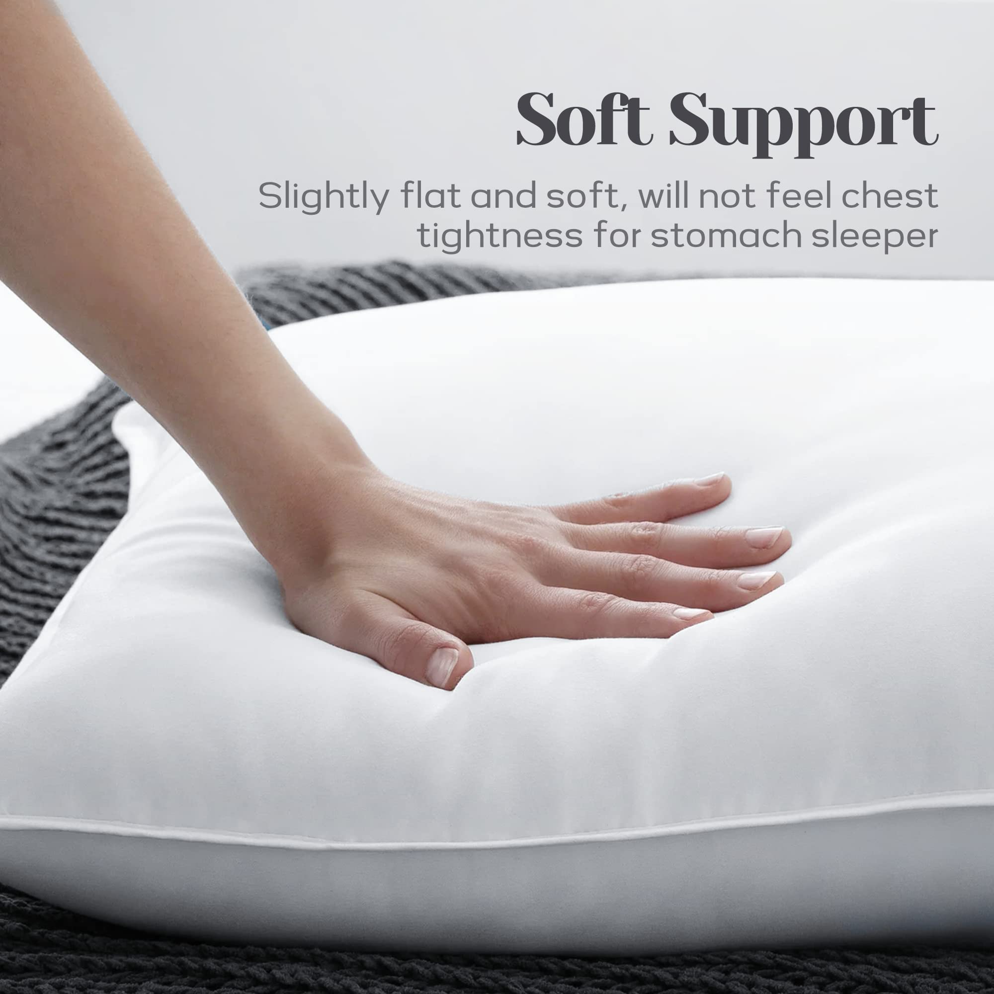 Joysoul Soft Standard Bed Pillows - Feather & Down Pillow Insert with 100% Breathable Cotton Cover - 20x26 Inches - Hotel Quality Sleeping Pillows for Side, Back & Stomach Sleepers - Perfect for Bedroom, Guest Room & Travel