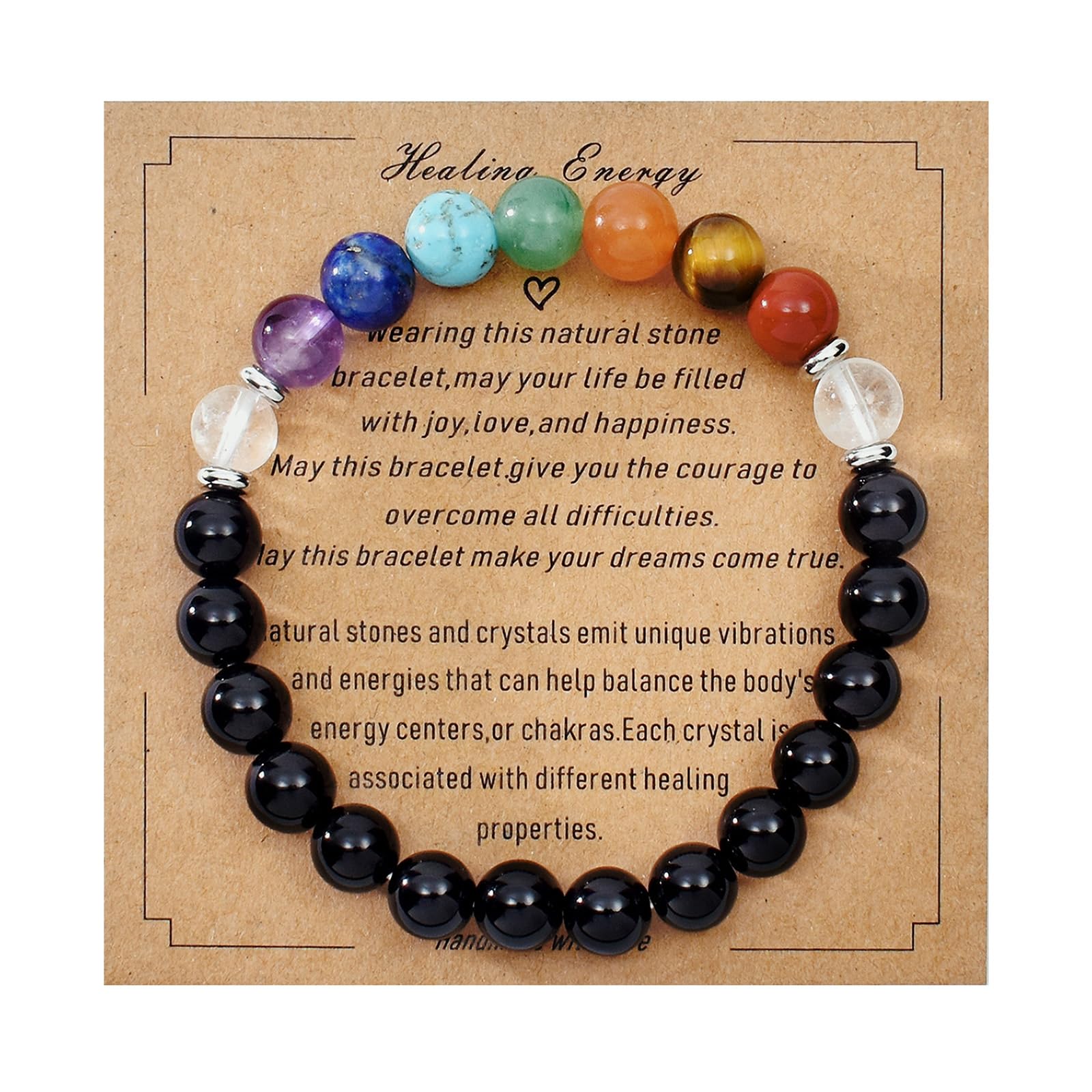 8MM Genuine Healing Crystal Bracelet - Lucky Stone Beaded Chakra Bracelet for Positive Energy (6.5 Inch) | Inspirational Spiritual Gift for Women & Mom | Meditation, Yoga & Daily Wear