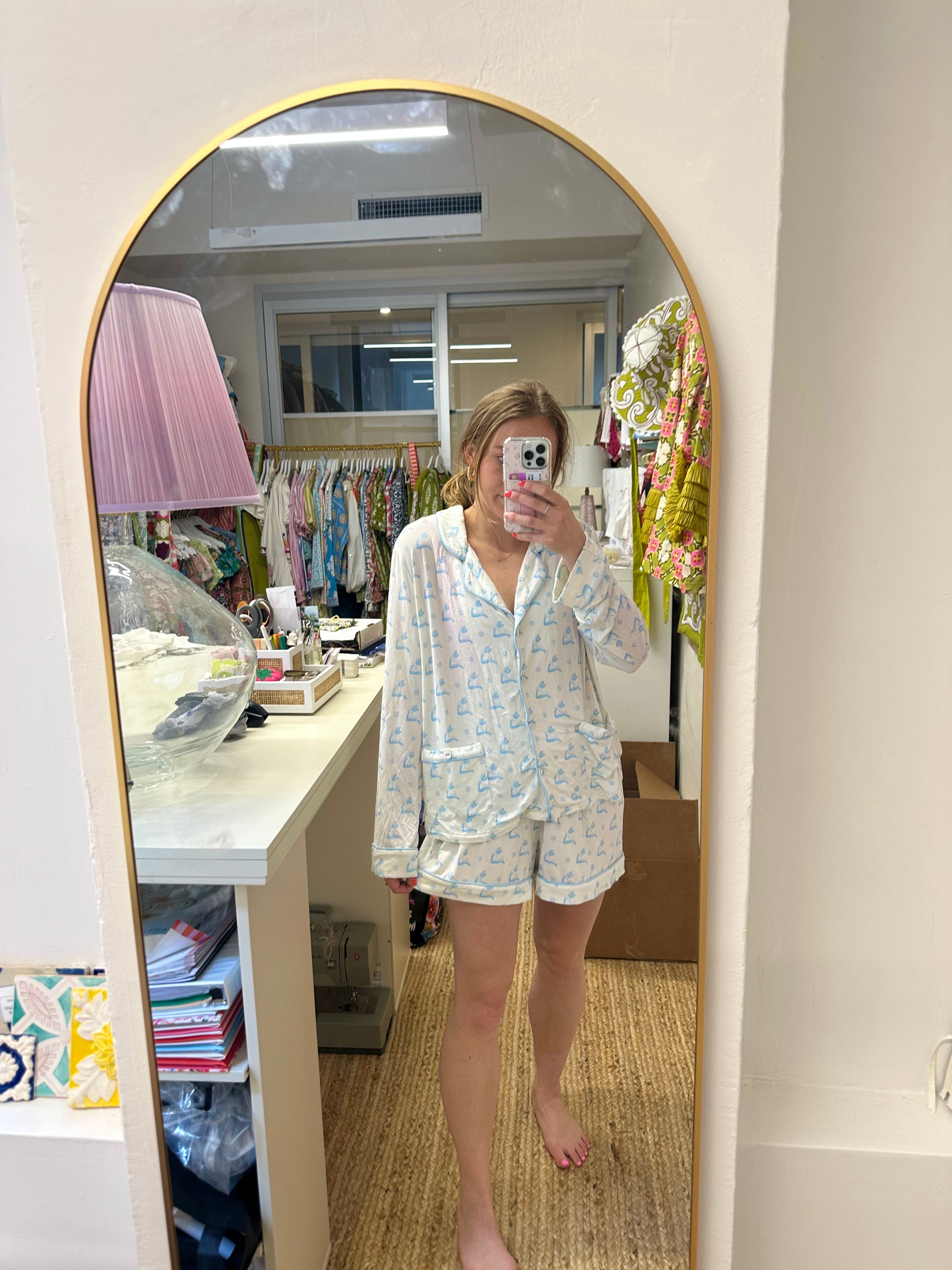 Classic Pajama Set - Soft Blue Bunny Print Sleepwear for Women (Size S) | Cozy Lounge & Sleepwear for Home Relaxation