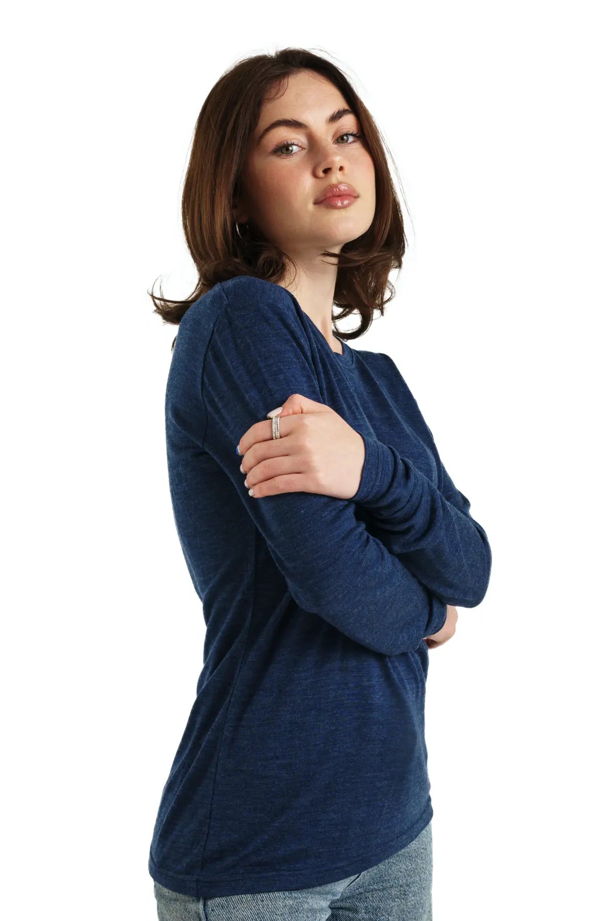 Premium Women's Merino Wool Long Sleeve Shirt - 165 Navy Blue - Soft & Warm Base Layer for Hiking, Travel & Winter Activities