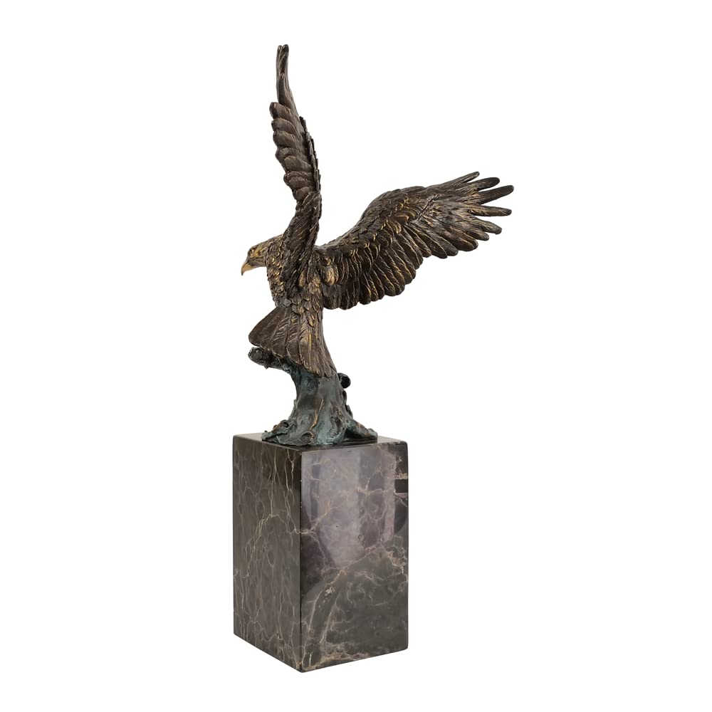 Bronze Eagle Catching Fish Statue - Handcrafted Falcon Hawk Sculpture Figurine for Home & Office Decor - Perfect for Bookshelf, Desk, or Gift
