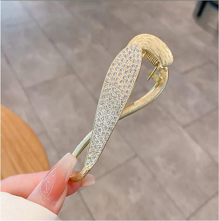 INHEAVEN Rhinestone Banana Hair Clip - Elegant Metal French Barrette Hair Clips for Women, Korean Style Hair Accessories (Style F) - Perfect for Weddings, Parties & Daily Styling