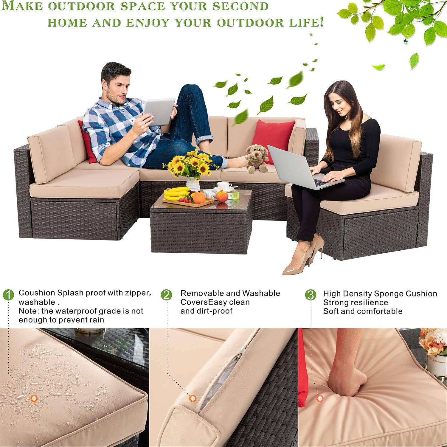 Vongrasig 7-Piece Outdoor Patio Furniture Set with 43