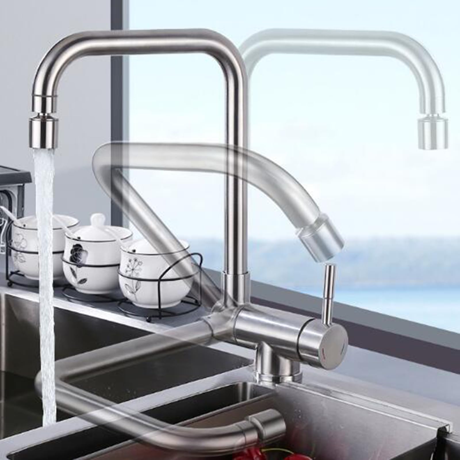 Stainless Steel Foldable Kitchen Faucet - Retractable Window Sink Mixer Tap for Small Spaces | Perfect for RV, Tiny Homes & Apartments