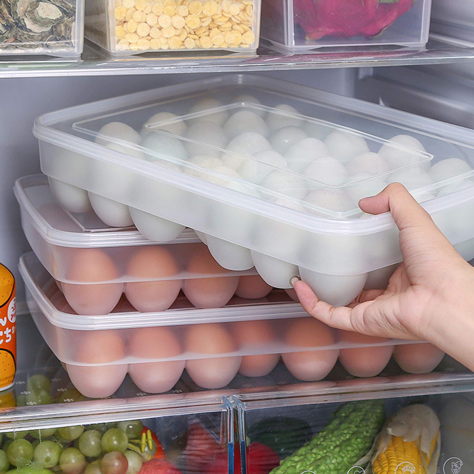 34 Grid Large Capacity Egg Storage Box - 2 Pack Egg Holder Tray for Refrigerator, Fresh Food Container & Organizer - Perfect for Kitchen, Pantry, and Refrigerator Organization