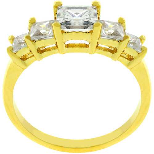 5 Stone Anniversary Ring in Goldtone - Elegant Wedding Band for Women, Durable 925 Sterling Silver Jewelry Gift for Her - Perfect for Anniversaries, Engagements & Special Occasions