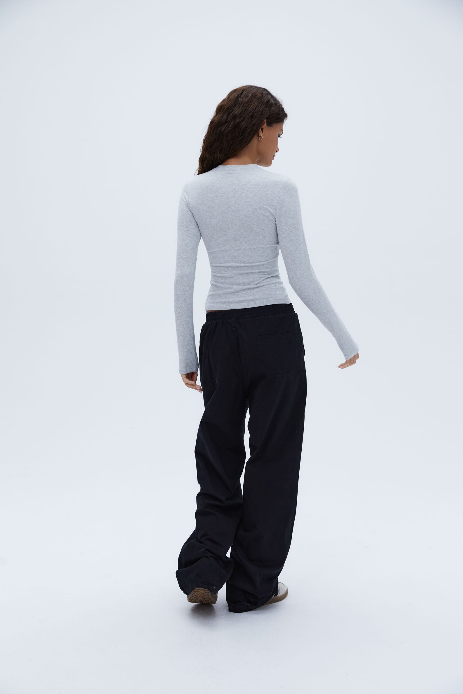Premium Cotton Long Sleeve T-Shirt for Women - Soft Grey Melange Crewneck Top - Casual Wear, Layering & Everyday Comfort