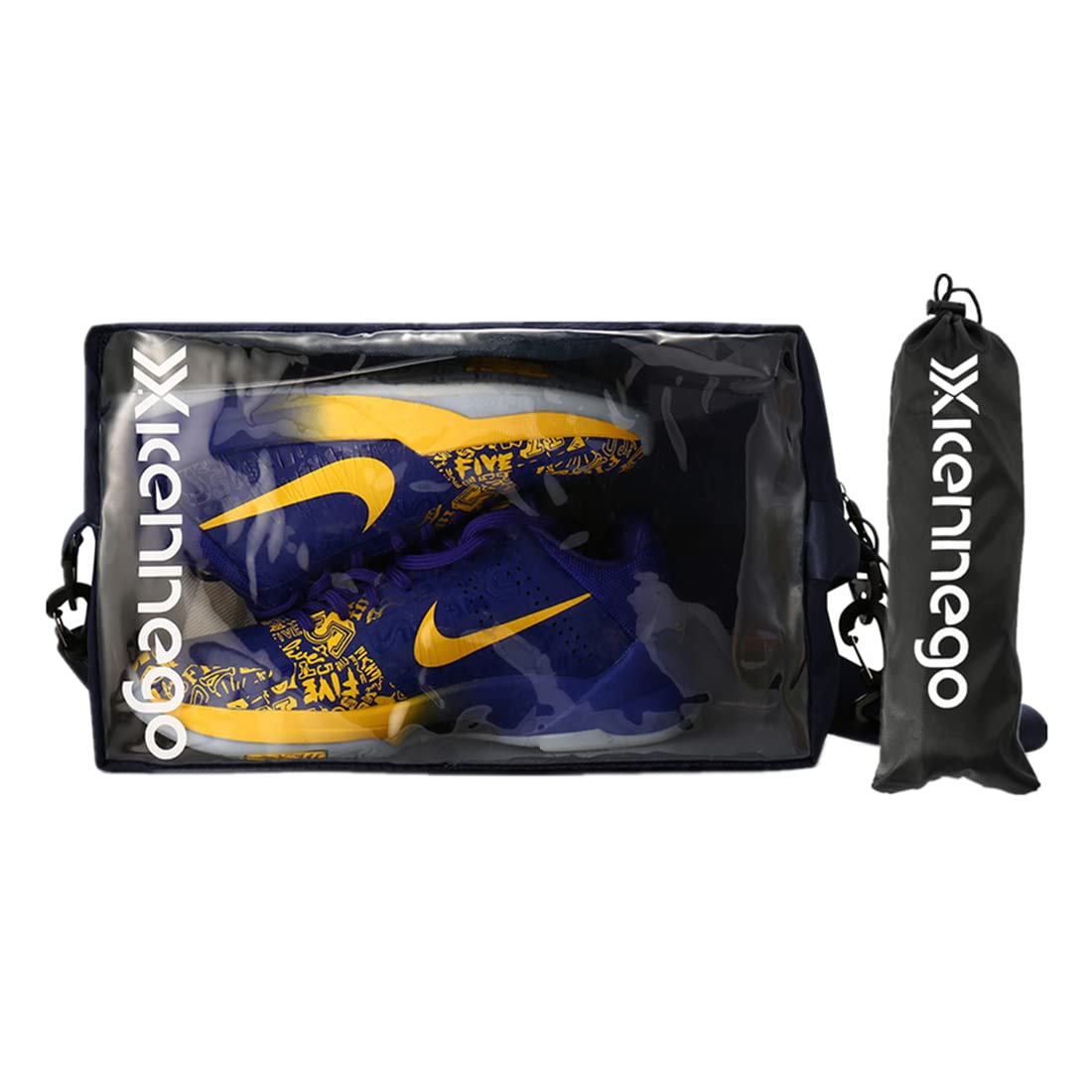 Xicennego Portable Basketball Shoe Bag with Zipper - Waterproof Sneaker Storage Organizer - Foldable PU Shoe Pouch for Travel & Gym - Durable Shoe Box Bag for Men & Women (Navy Blue) - Perfect for Sports, Travel, and Daily Shoe Protection