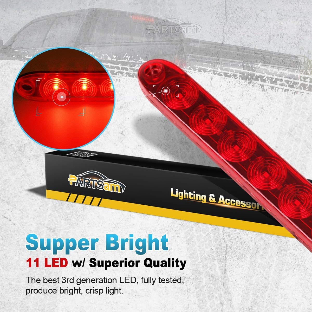 PARTSam 15 Inch 11 LED Trailer Light Bar Kit - 4Pcs Red LED Tail Lights & 2Pcs White LED Backup Lights for Trucks, Trailers, RVs - Waterproof, Durable for Off-Road, Towing, Camping, and Heavy-Duty Use