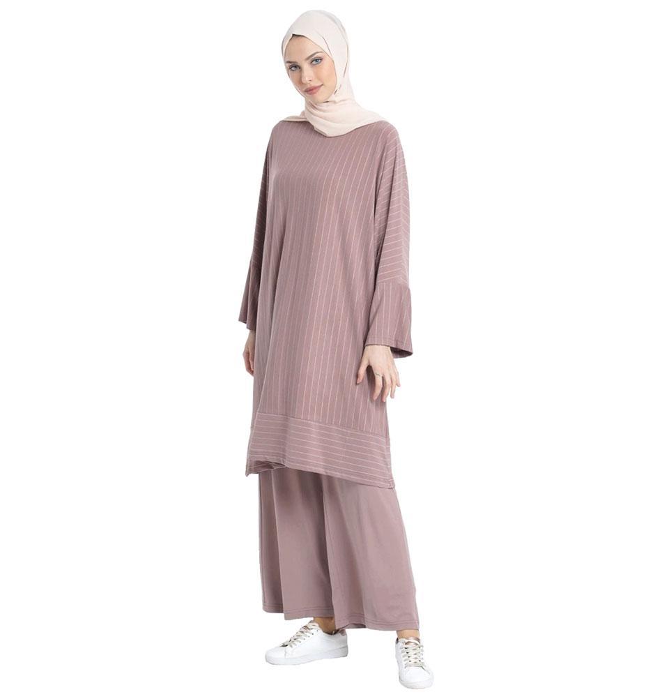 Abaci Modest Oversized Striped Tunic & Pant Set 13123 | Women's Loose Fit Casual Outfit | Perfect for Work, Travel & Everyday Wear