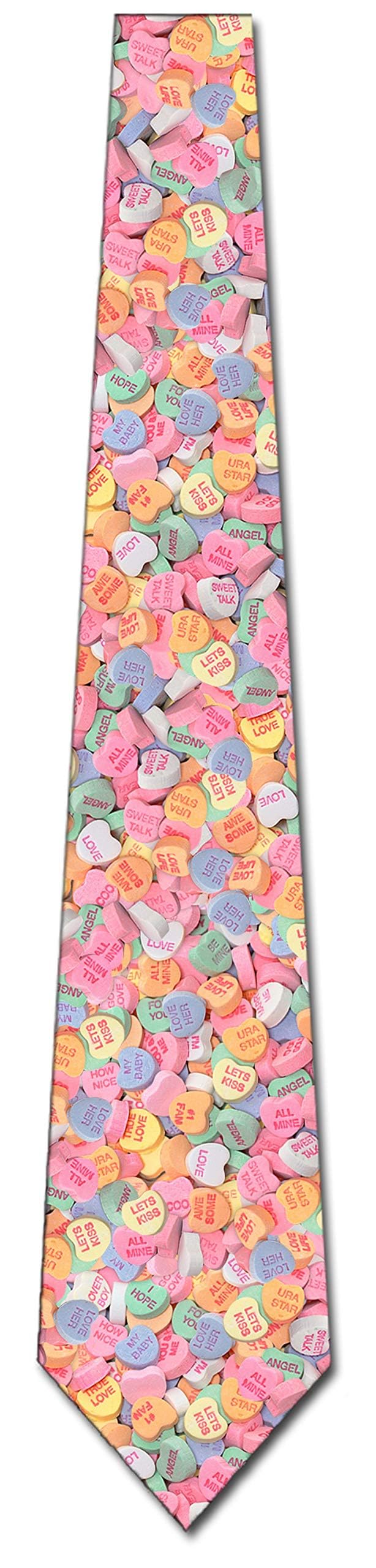 Three Rooker Valentine's Day Tie - Candy Heart Print Men's Necktie for Office, Wedding & Romantic Date Outfits