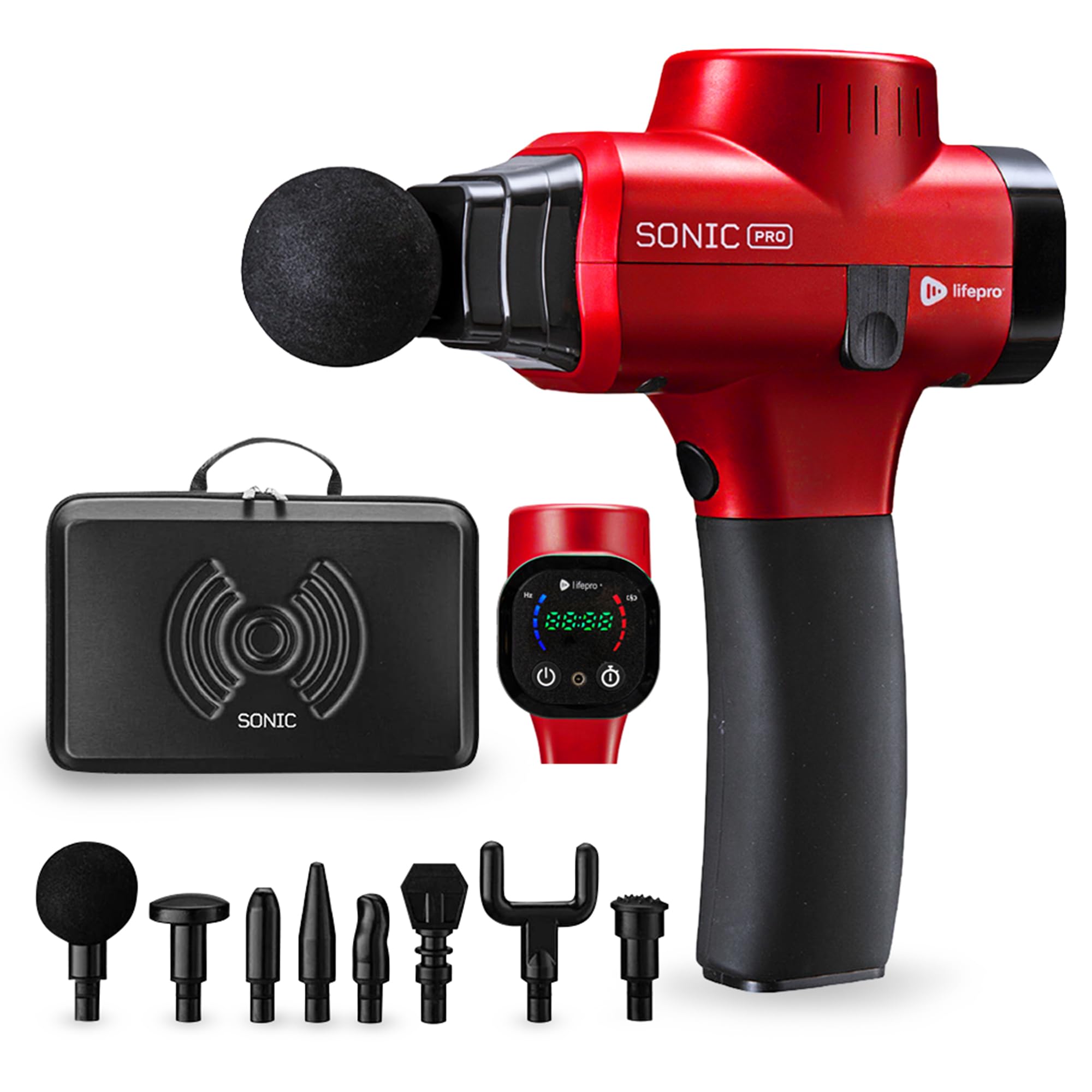 LifePro Sonic Pro Percussion Massage Gun - Deep Tissue Muscle Massager for Athletes & Pain Relief with 8 Attachments - Handheld Electric Massage Device for Neck, Back, Shoulders & Legs - Perfect for Post-Workout Recovery, Muscle Soreness & Relaxation at Home or Gym