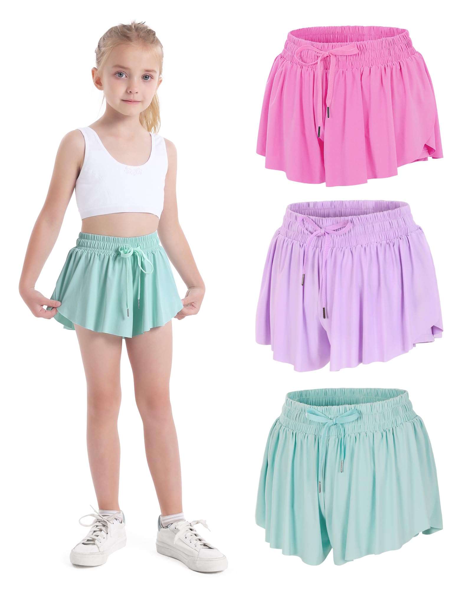 HASMES Girls Butterfly Print Athletic Shorts - Breathable Running Dance Cheer Shorts for Teens 5-14 Years - Perfect for Sports, Gym & Summer Outdoor Activities