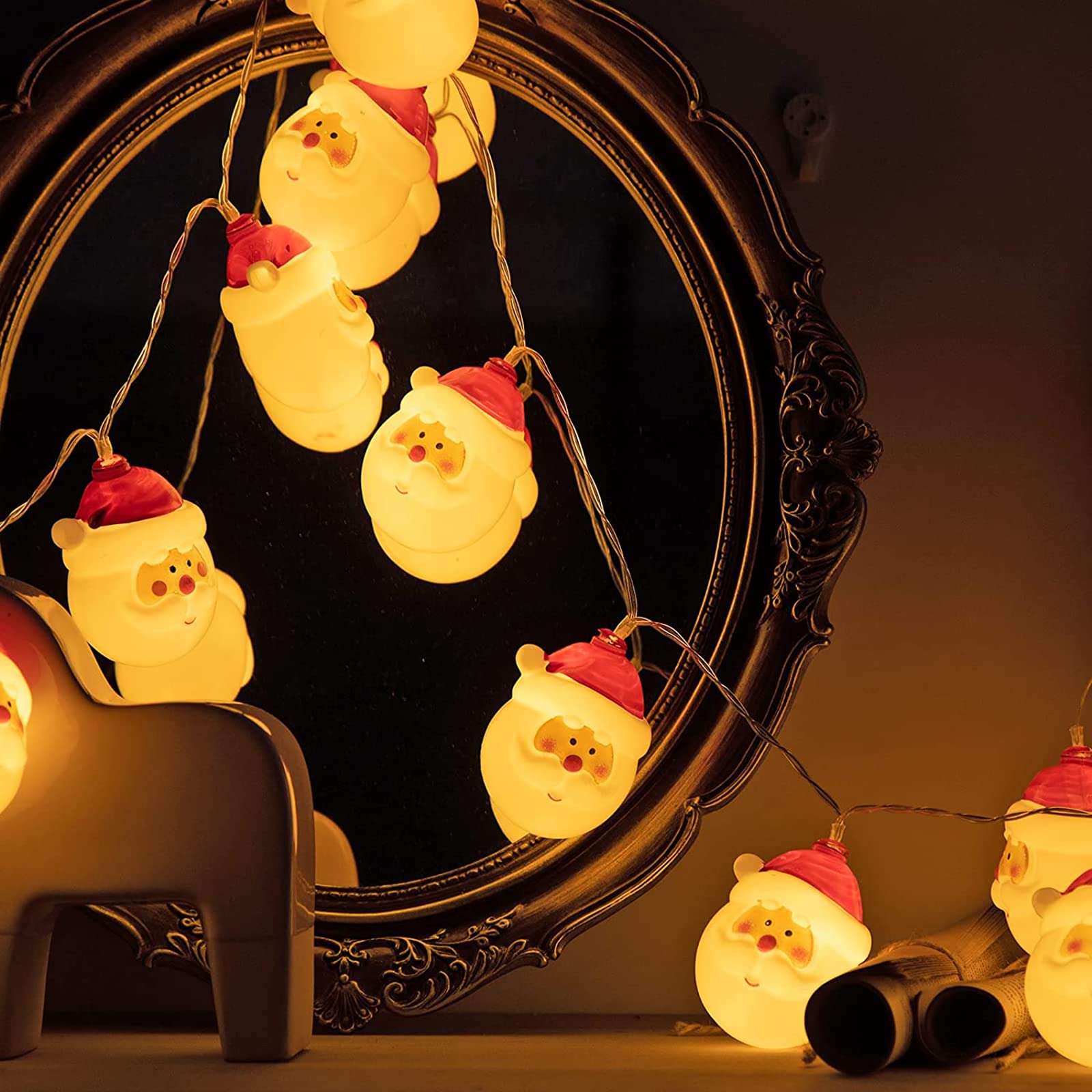 40 LED Santa String Lights - 19.7Ft Warm White Christmas Fairy Lights with 3 AA Battery Power (Batteries Not Included) | Perfect for Indoor Outdoor Christmas Decorations, Bedroom Wall, Garden Party & Holiday Lighting