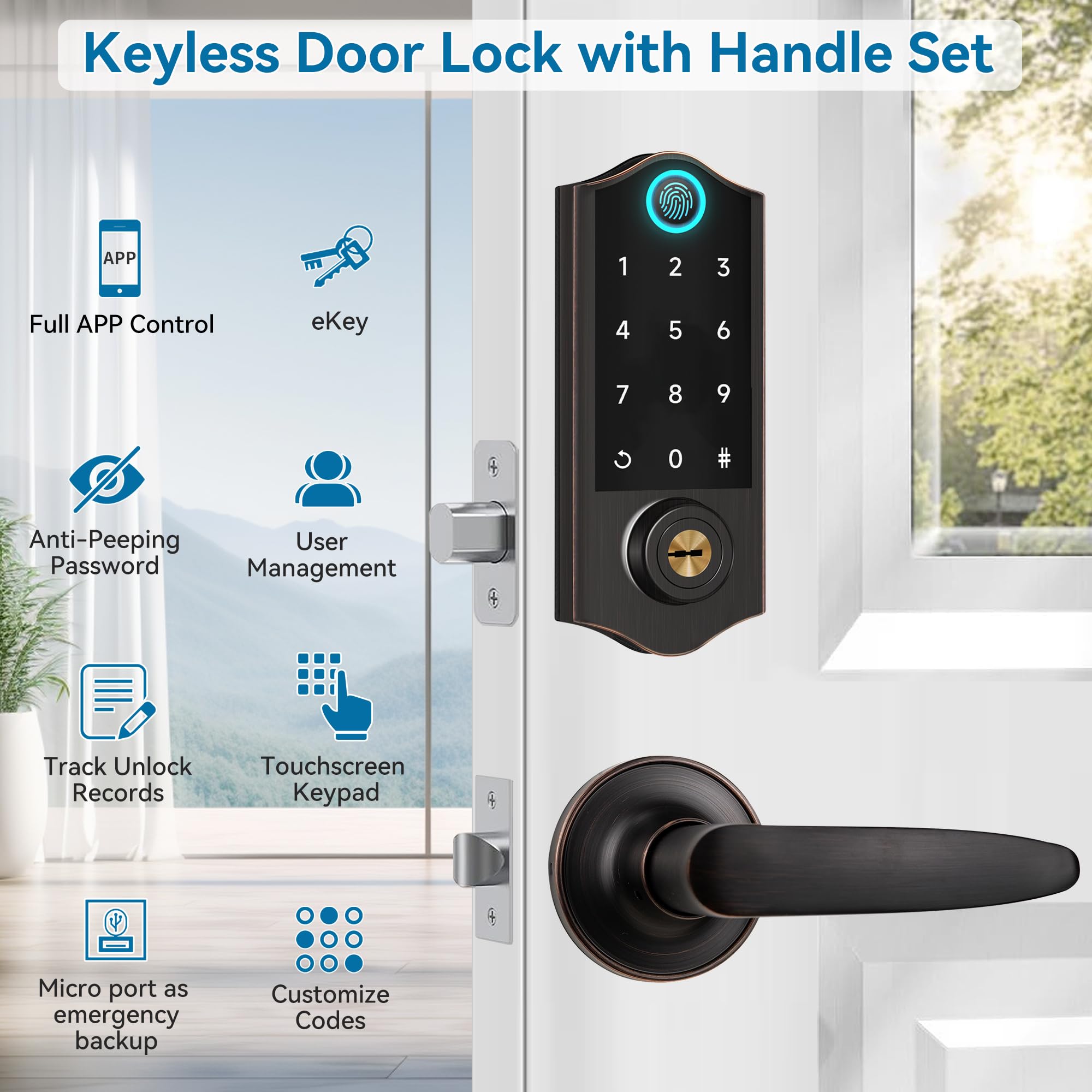Harfo Smart Fingerprint Door Lock - Keyless Entry, App Control - for Home Security