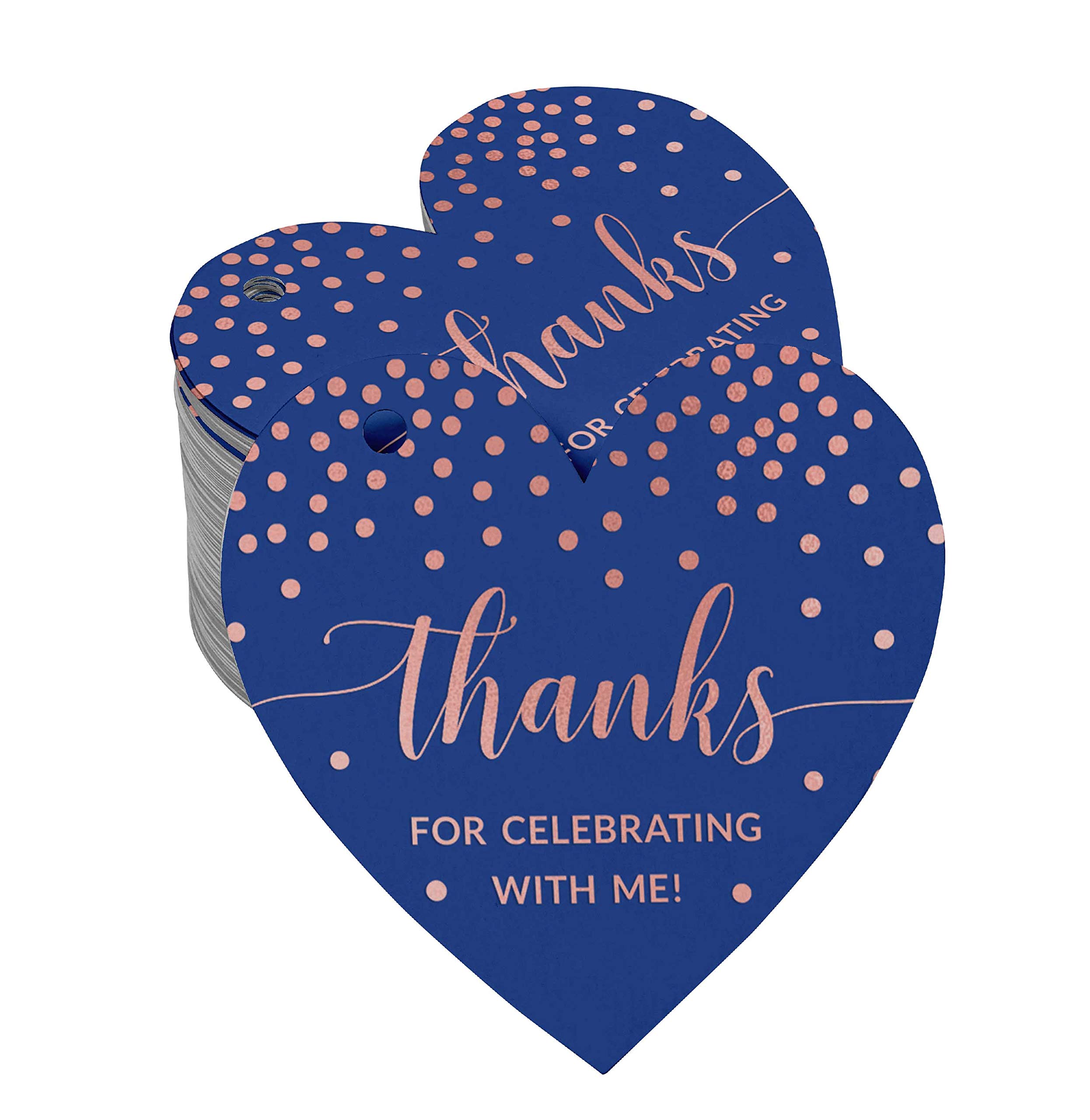 100pcs Rose Gold Foil Thank You Tags for Birthday Party Favors - Elegant Celebration Gift Tags with String for Wedding, Baby Shower & Special Events