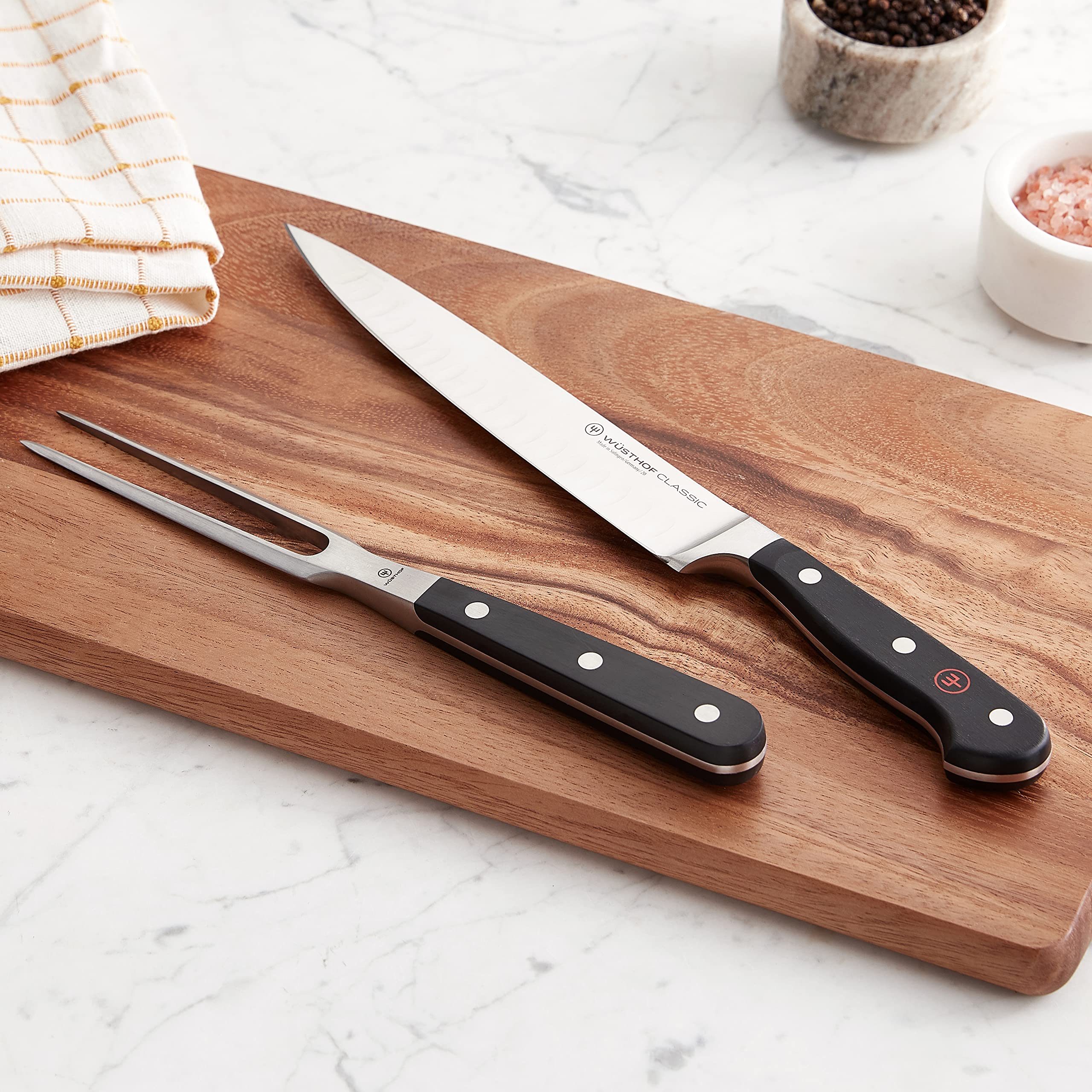 WÜSTHOF Classic 2-Piece Carving Knife Set - Black High Carbon Steel Kitchen Knives for Slicing Roast Beef, Turkey & Ham - Perfect for Holiday Dinners & Professional Chefs