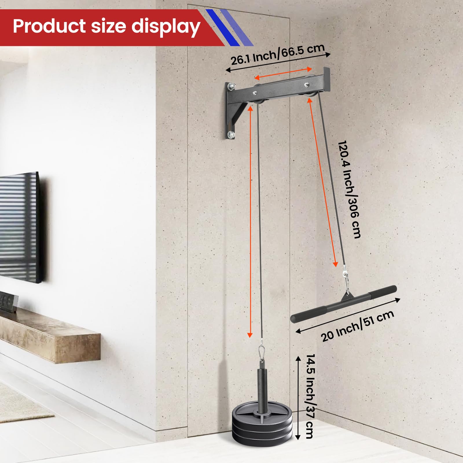Heavy Duty Cable Pulley System for Home Gym - LAT Pull Down Machine & Weight Pulley System - Compatible with Smith Machine, Power Cage, Rack - Perfect for Strength Training & Muscle Building Workouts