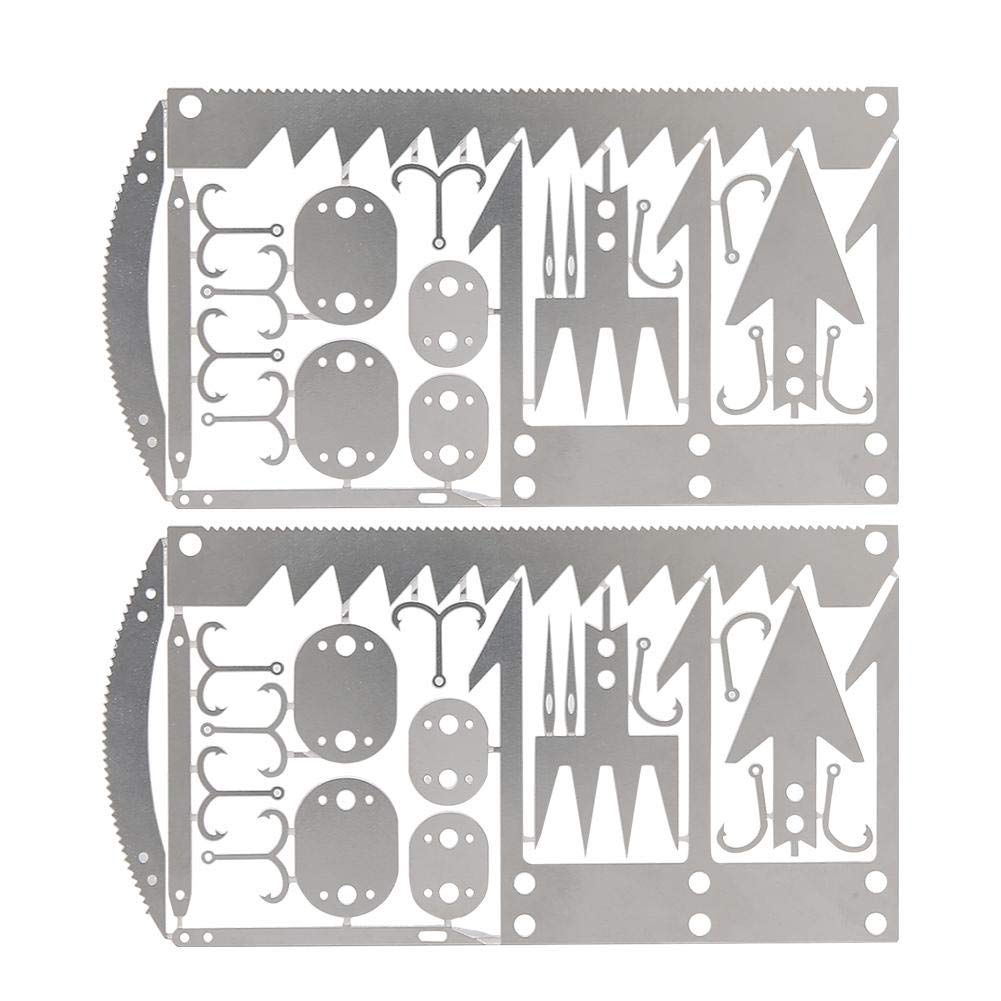 2Pcs Survival Multitool Card - Compact Outdoor Camping Tool with Fishing Hooks & Arrowheads - Essential Hunting Gear for Wilderness Survival, Hiking, Backpacking & Emergency Preparedness