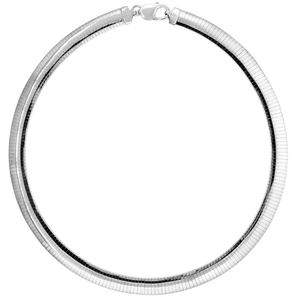 Sterling Silver 10mm Omega Necklaces & Bracelets for Women - Nickel Free Italian Jewelry - 3/8 Inch Wide, Sizes 7-20 Inches - Perfect for Gifts, Weddings & Everyday Elegance